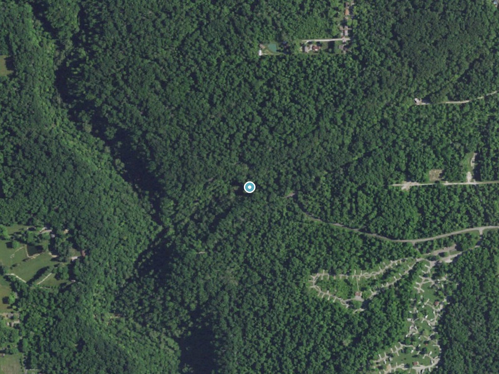 Aerial photo of the same ground around Tunnel Falls near Madison, Indiana, for comparison with the lidar view