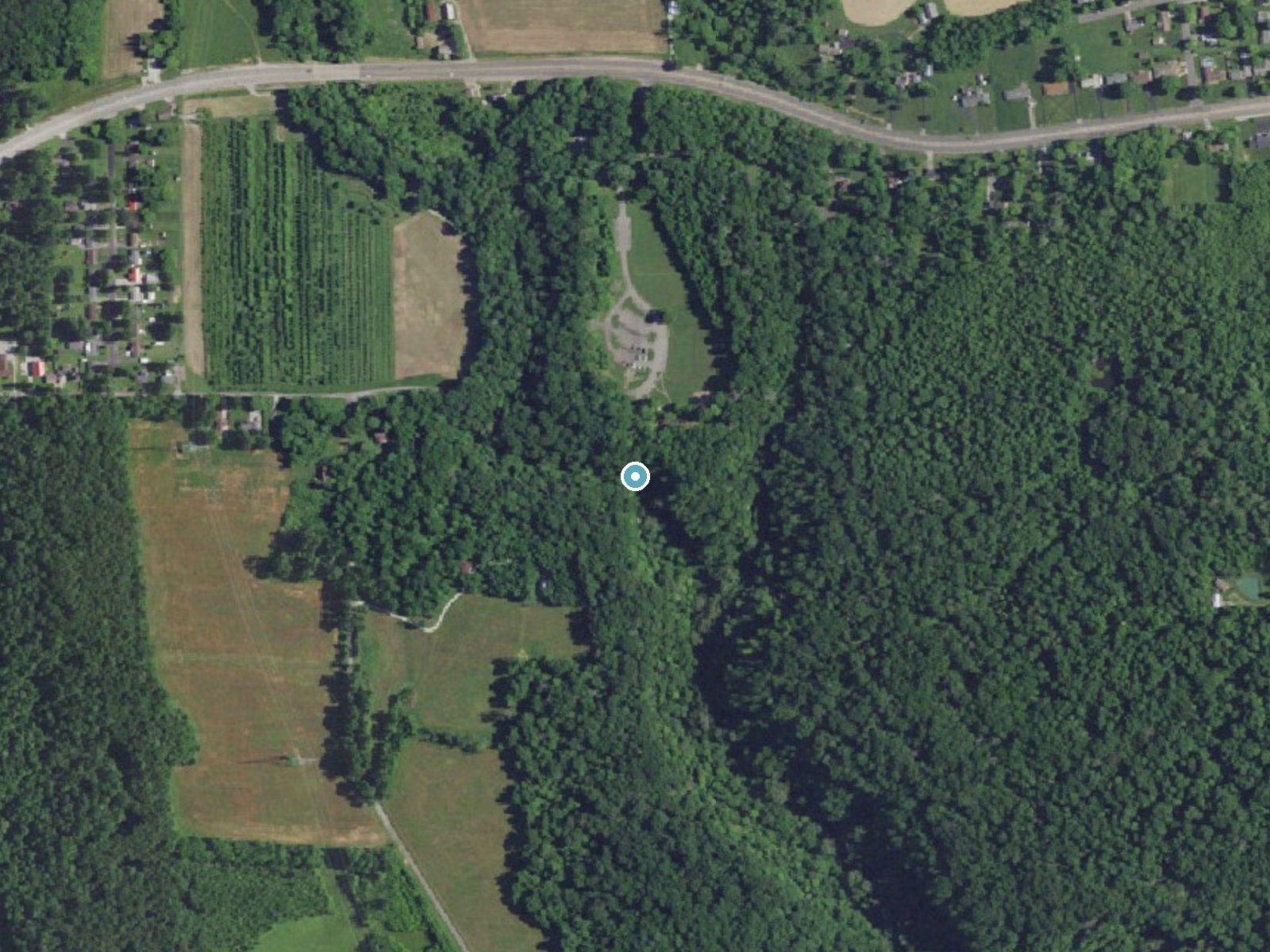 Aerial photo of the same ground around Clifty Falls near Madison, Indiana, for comparison with the lidar view