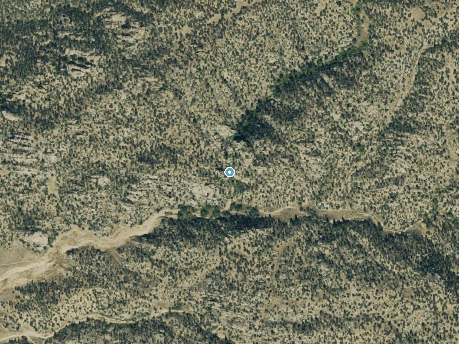 Aerial photo of the same ground around The Falls near Nathrop, Colorado, for comparison with the lidar view