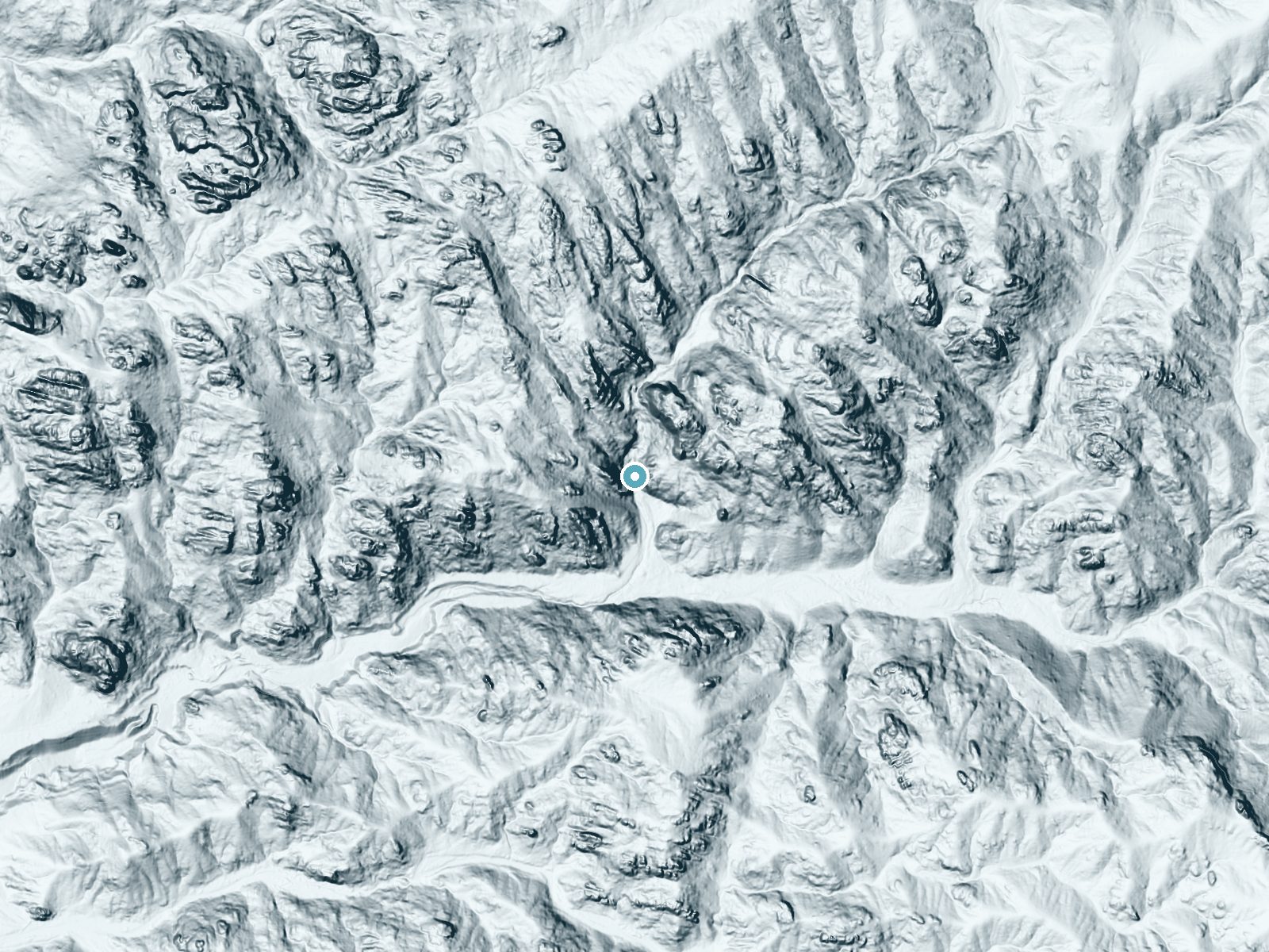 LiDAR bare-earth terrain around The Falls near Nathrop, Colorado, showing about 152 feet of drop, a steep tiered drop, facing south