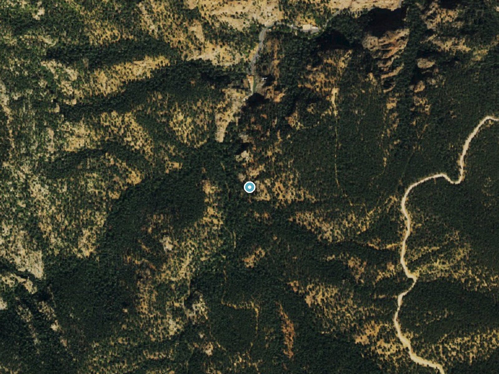 Aerial photo of the same ground around Seven Falls near Stratmoor, Colorado, for comparison with the lidar view