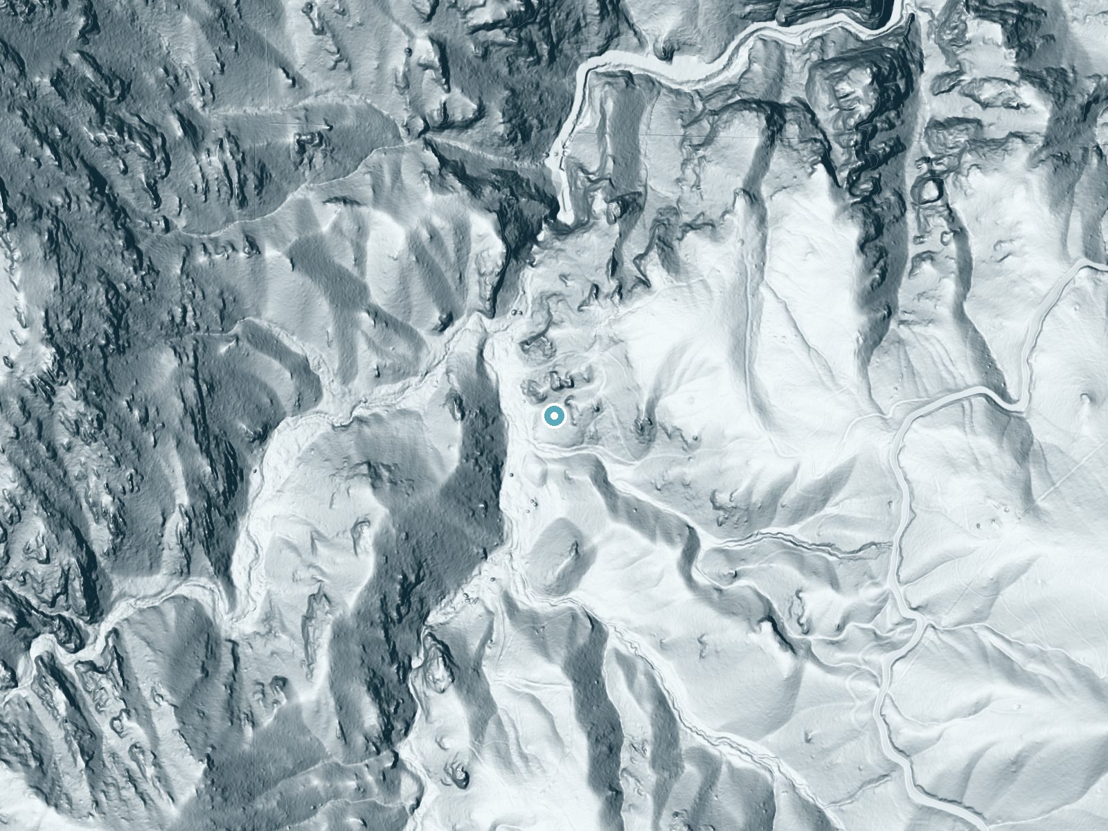 LiDAR bare-earth terrain around Seven Falls near Stratmoor, Colorado, showing about 178 feet of drop, a steep tiered drop, facing southwest