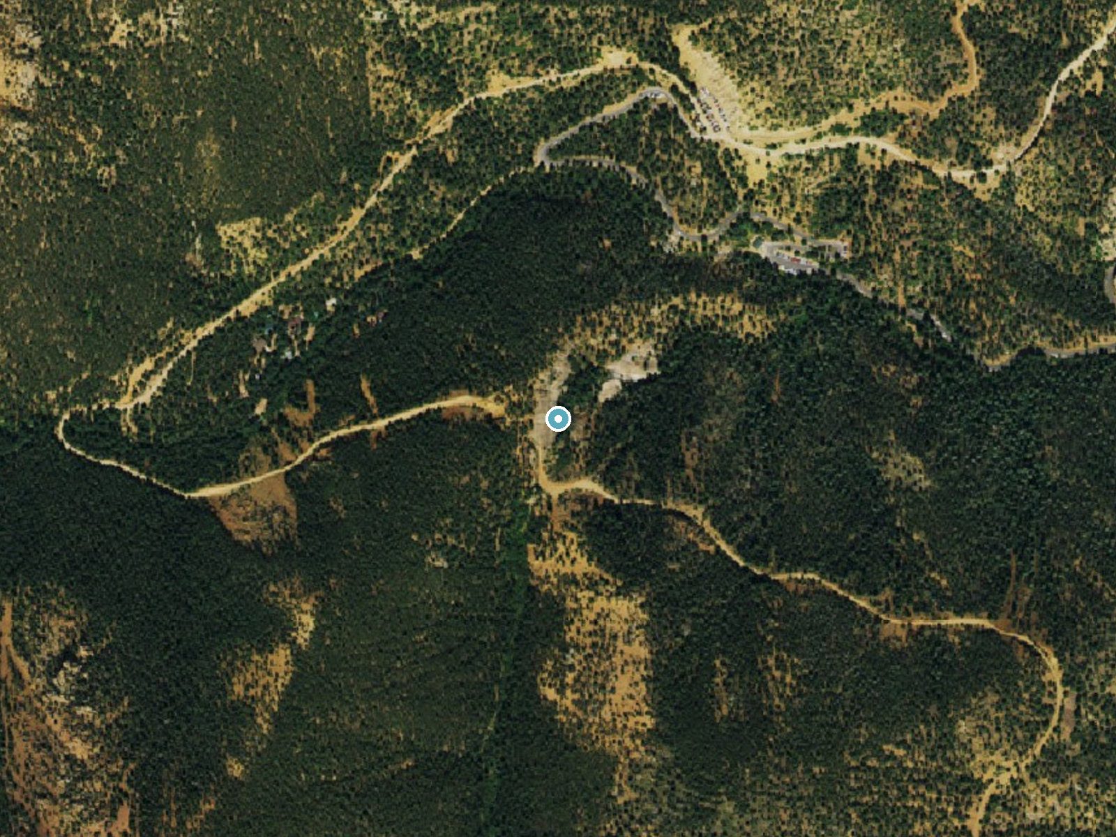 Aerial photo of the same ground around Silver Cascade Falls near Manitou Springs, Colorado, for comparison with the lidar view