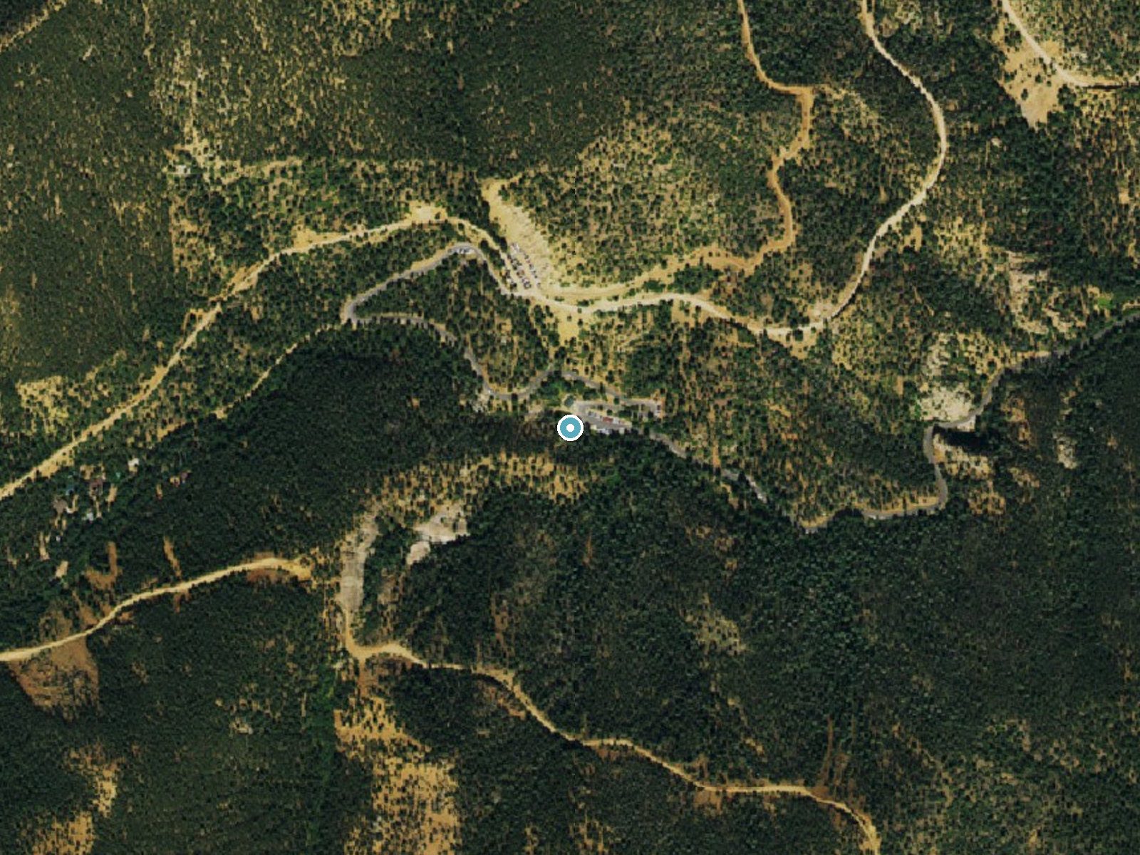 Aerial photo of the same ground around Helen Hunt Falls near Manitou Springs, Colorado, for comparison with the lidar view