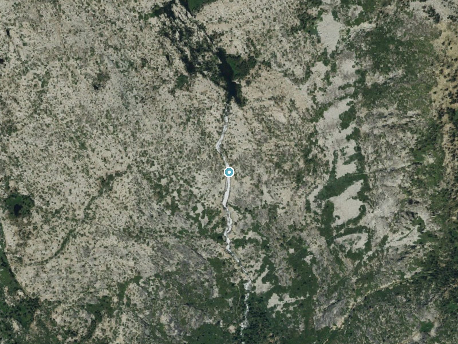 Aerial photo of the same ground around Horsetail Falls near Meyers, California, for comparison with the lidar view
