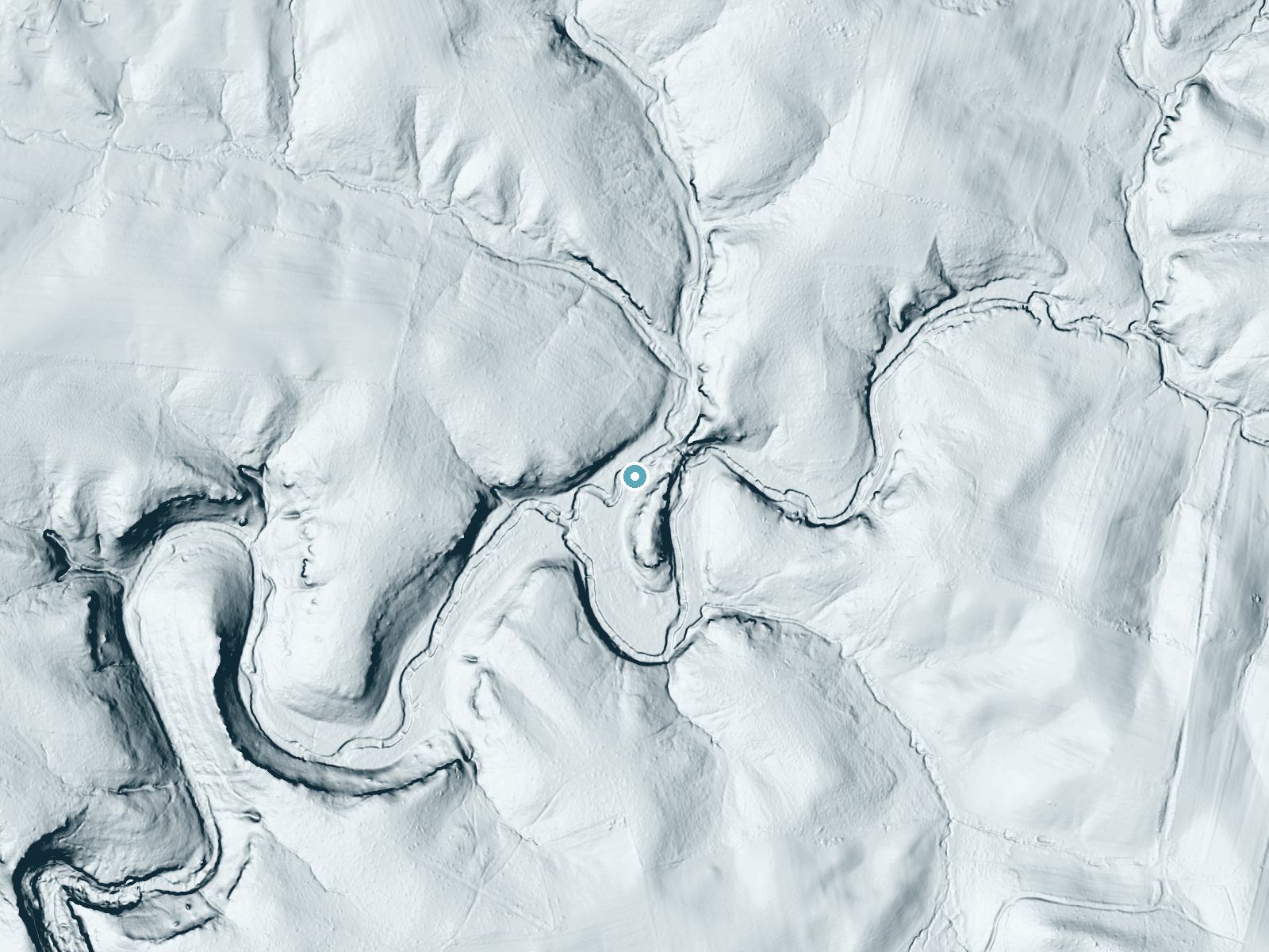 LiDAR bare-earth terrain around Cedar Falls near Peebles, Ohio, showing about 43 feet of drop