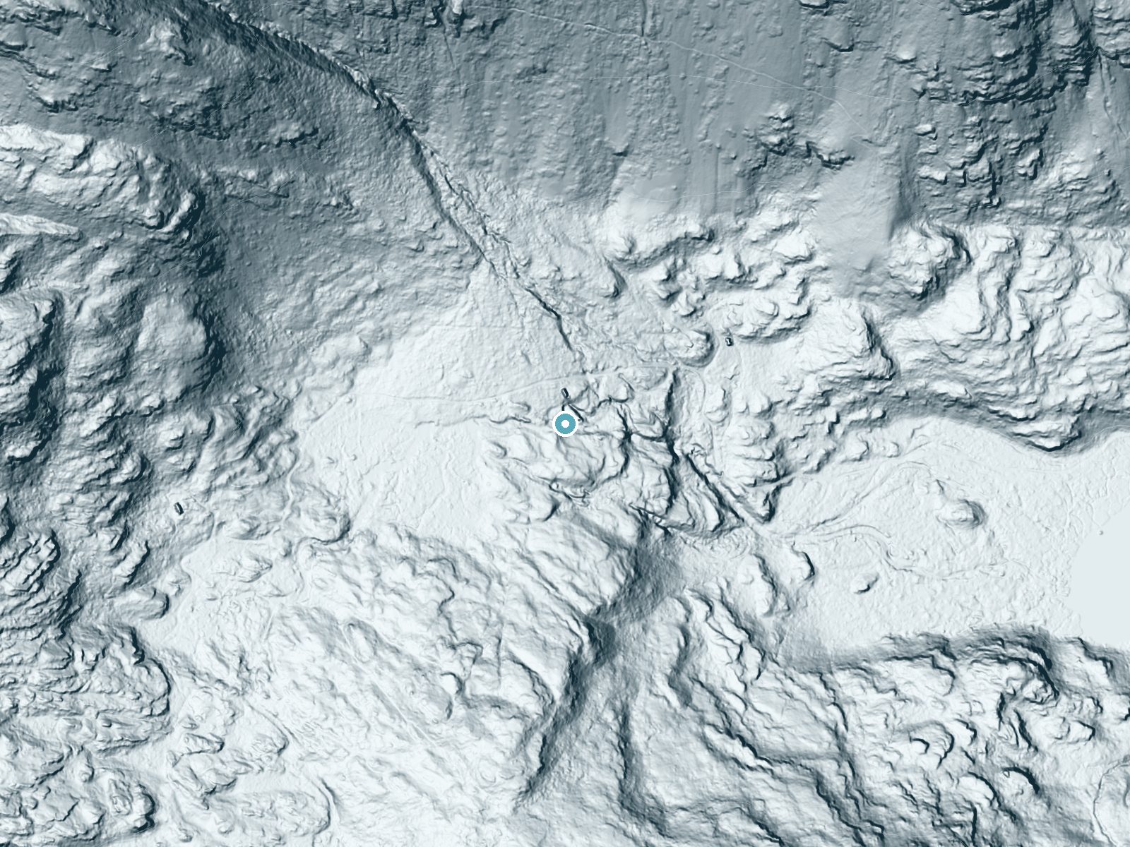 LiDAR bare-earth terrain around Sawyier Falls near Meyers, California, showing about 67 feet of drop, a long cascade, facing east