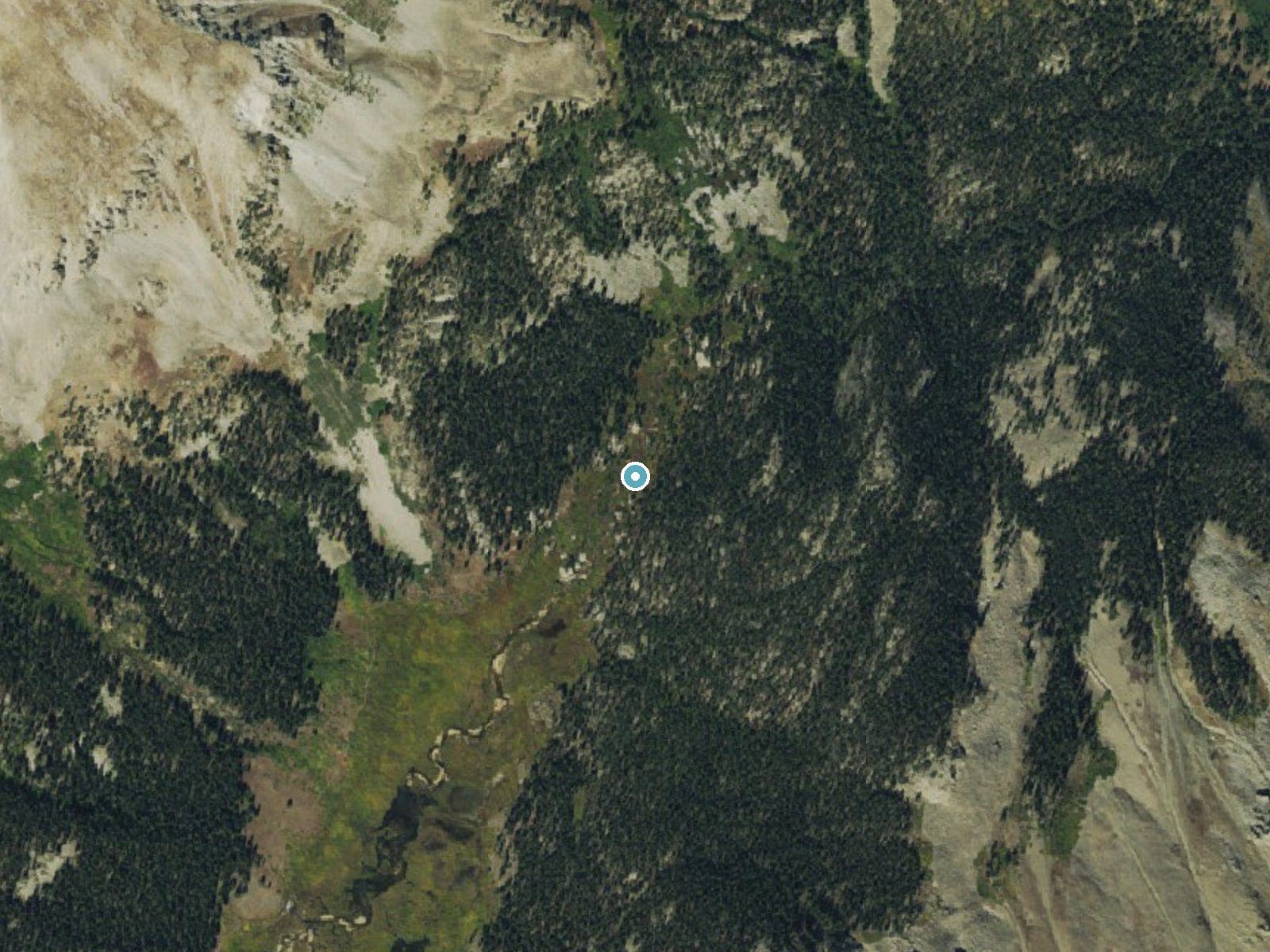 Aerial photo of the same ground around Bedrock Falls near Buena Vista, Colorado, for comparison with the lidar view