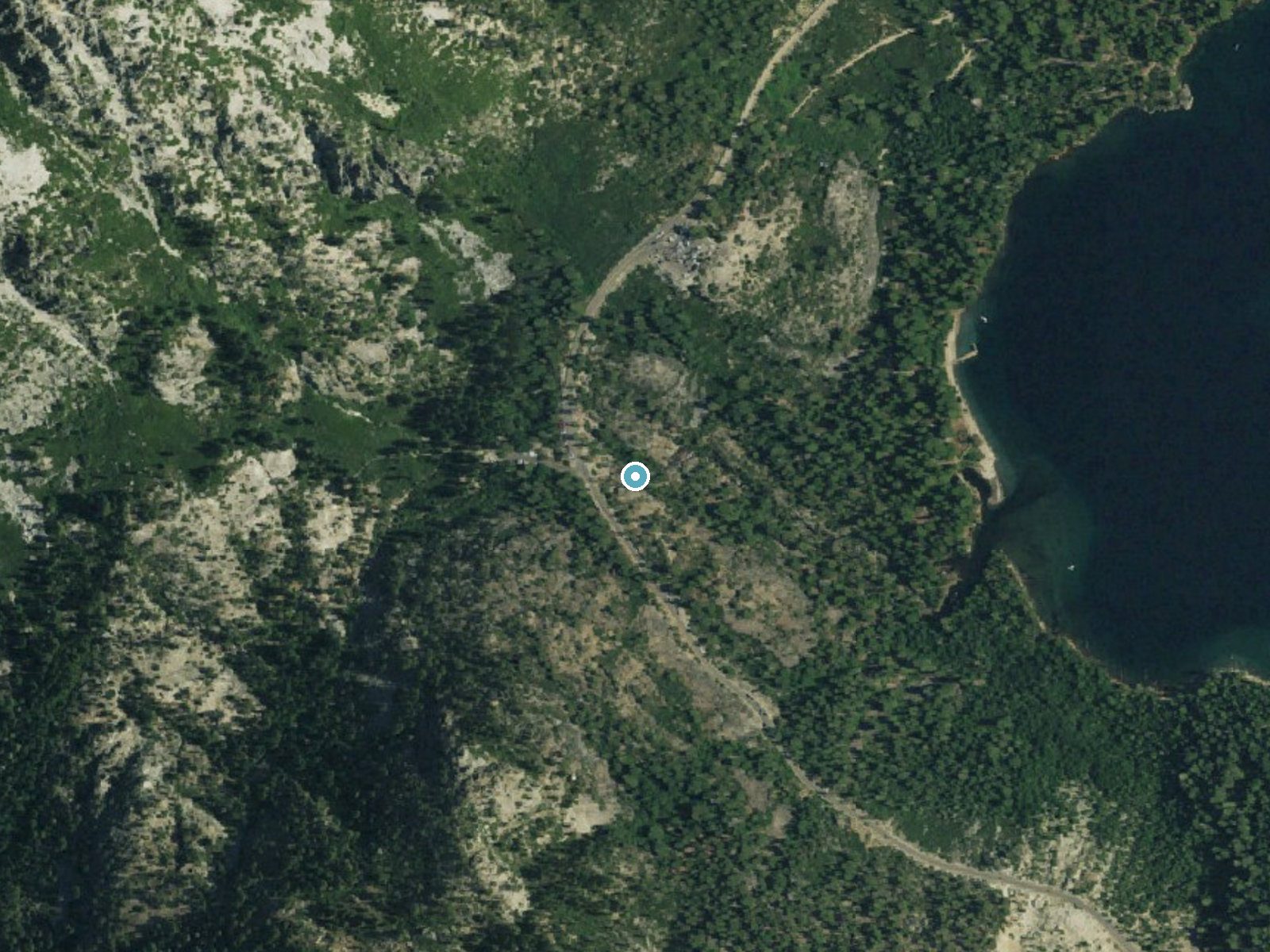 Aerial photo of the same ground around Eagle Falls near South Lake Tahoe, California, for comparison with the lidar view