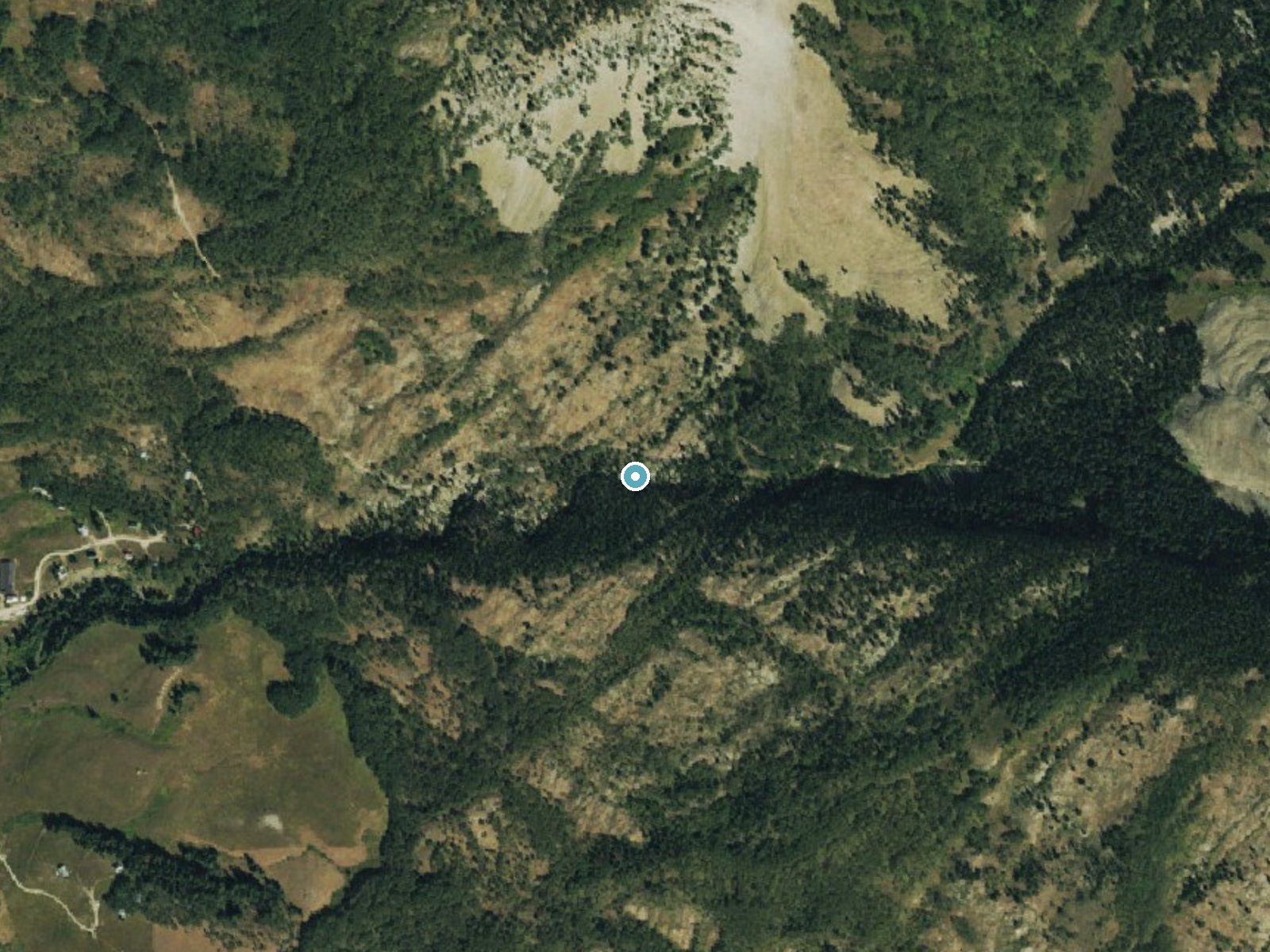 Aerial photo of the same ground around Judd Falls near Mount Crested Butte, Colorado, for comparison with the lidar view