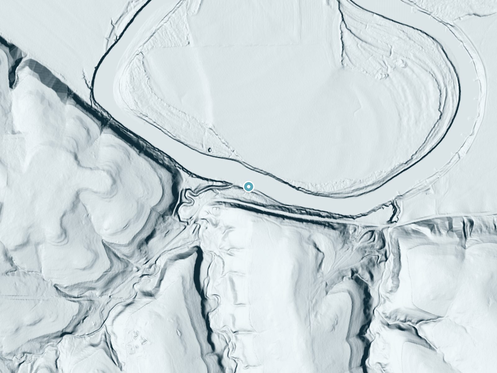 LiDAR bare-earth terrain around Kansas Falls near Chapman, Kansas, showing about 78 feet of drop, a steep tiered drop, facing north