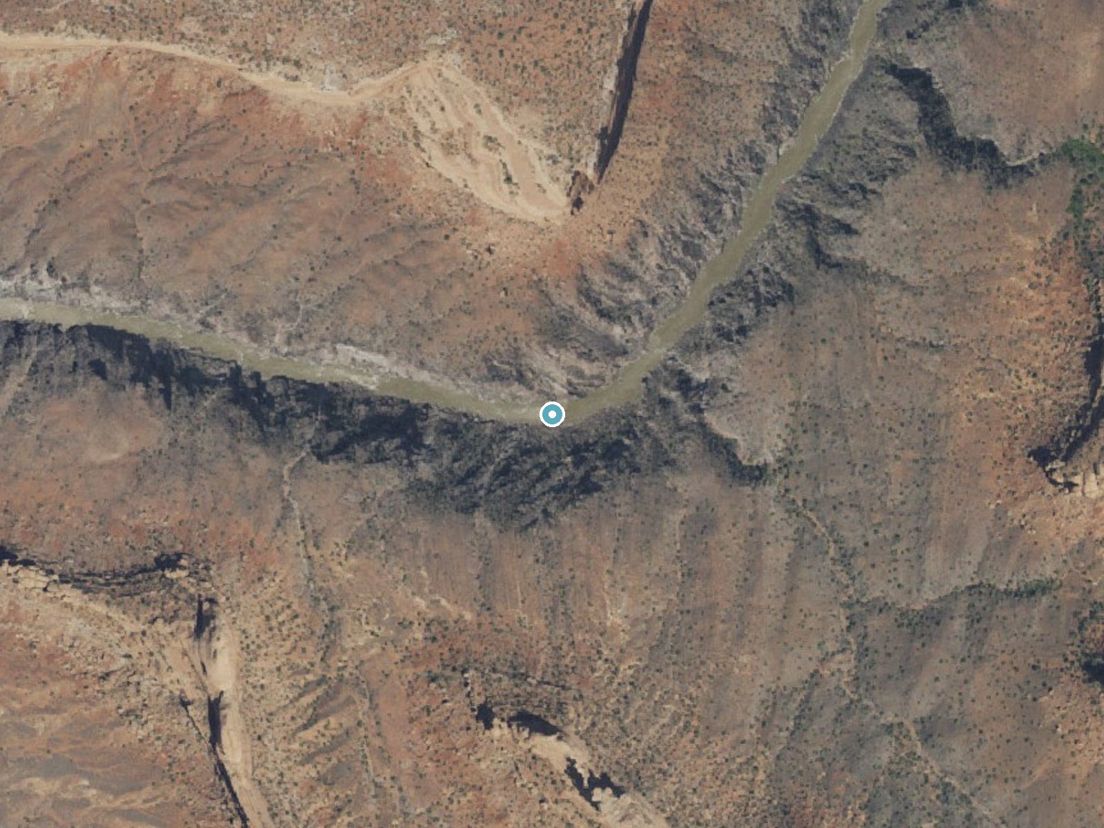 Aerial photo of the same ground around Funnel Falls near Loma, Utah, for comparison with the lidar view