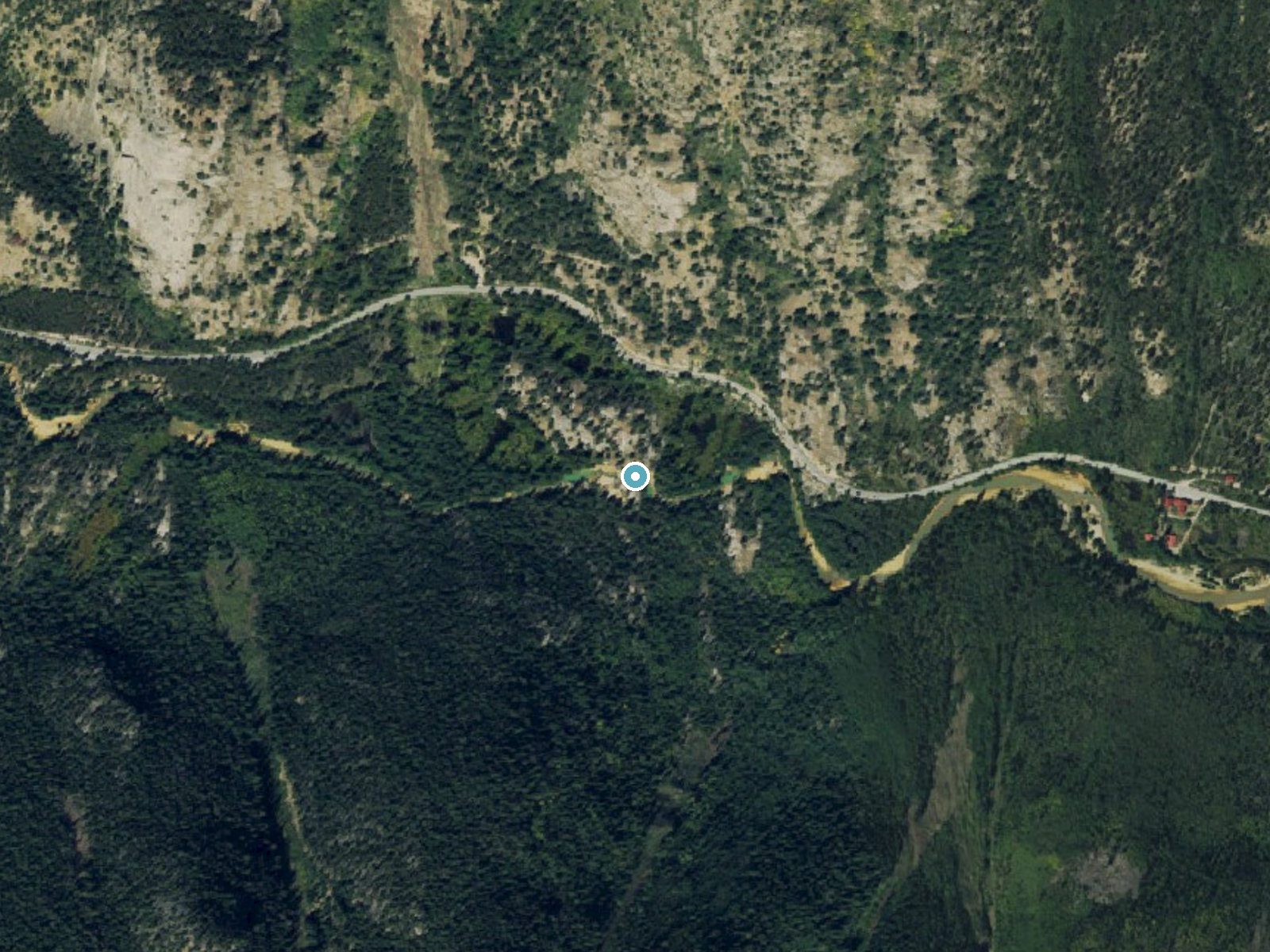 Aerial photo of the same ground around Snyder Falls near Leadville North, Colorado, for comparison with the lidar view