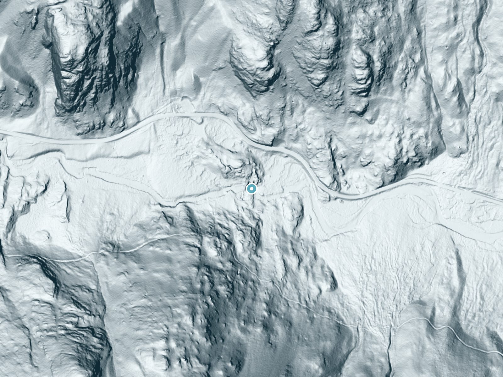 LiDAR bare-earth terrain around Snyder Falls near Leadville North, Colorado, showing about 81 feet of drop, a long cascade, facing southeast