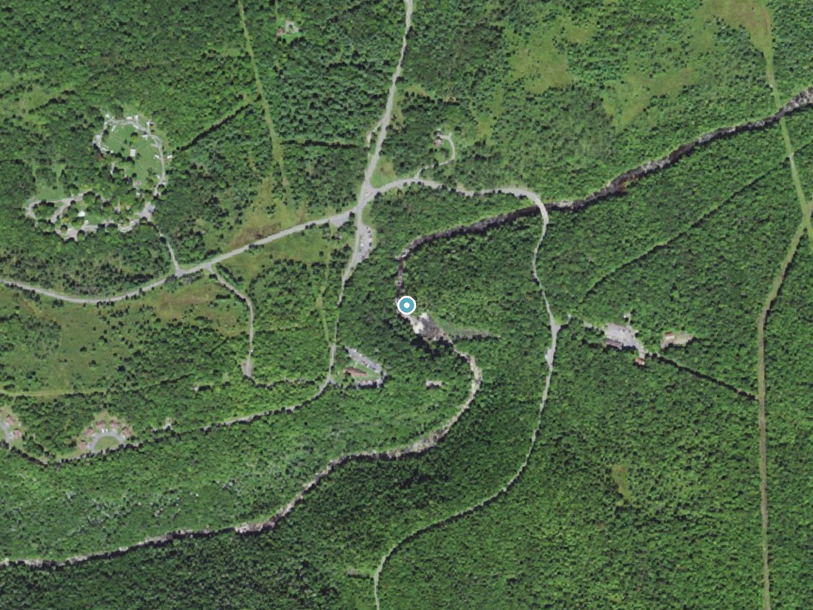 Aerial photo of the same ground around Blackwater Falls near Davis, West Virginia, for comparison with the lidar view