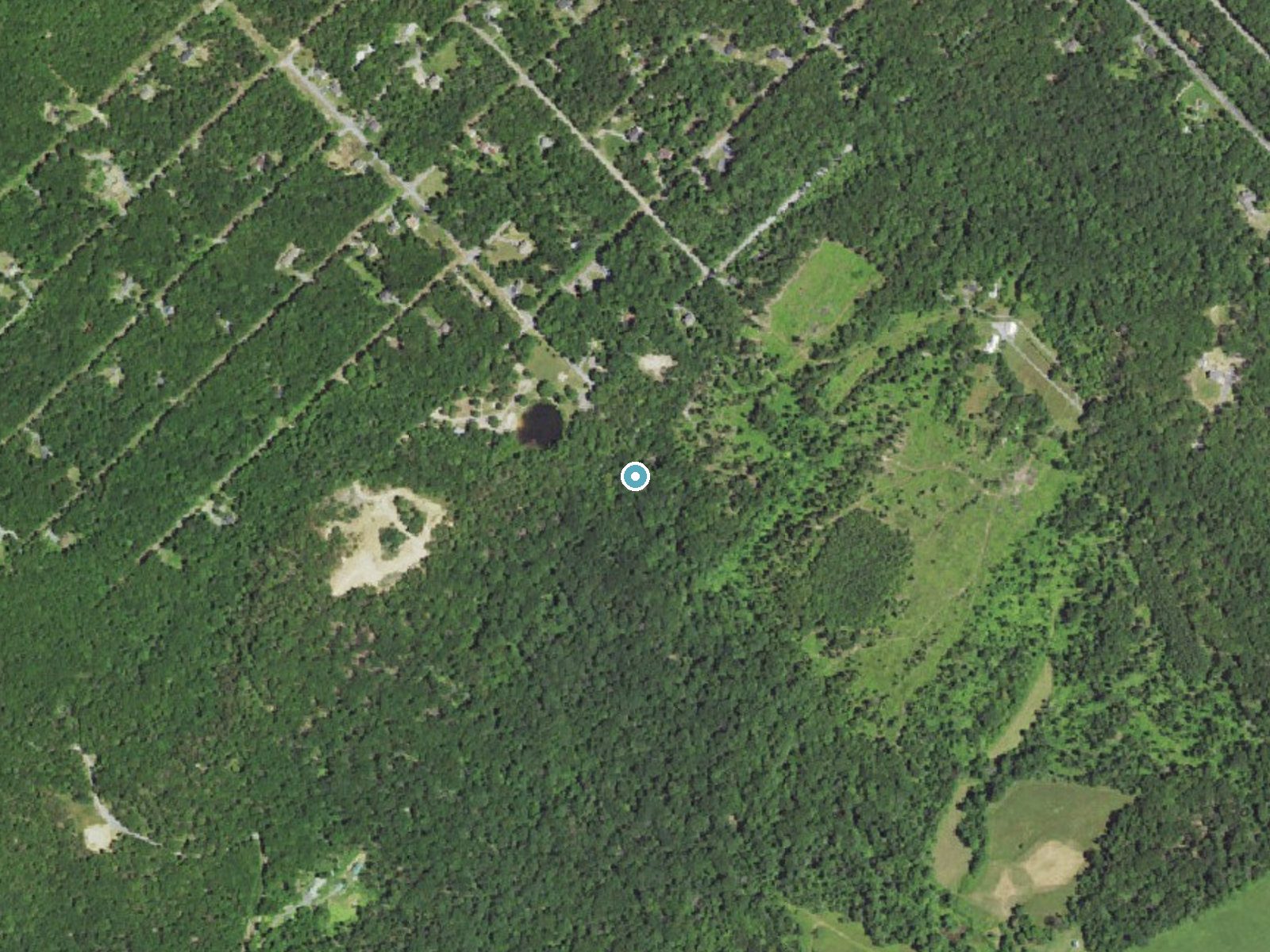 Aerial photo of the same ground around Mountain Falls near Shawneeland, Virginia, for comparison with the lidar view