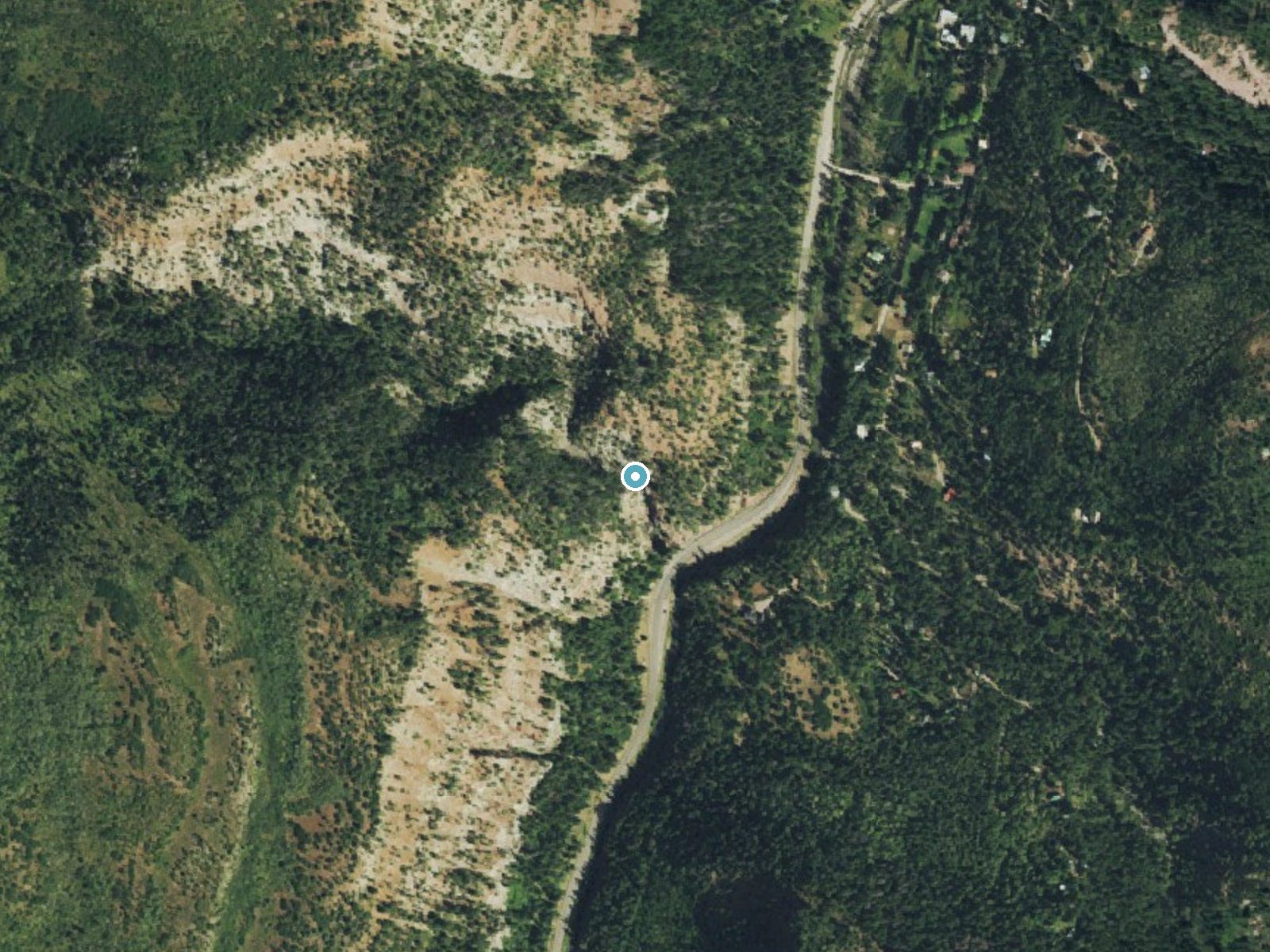 Aerial photo of the same ground around Hayes Creek Falls near Redstone, Colorado, for comparison with the lidar view
