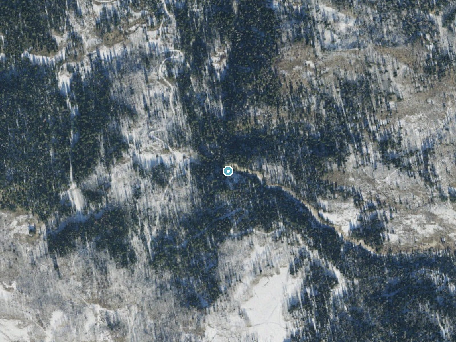 Aerial photo of the same ground around Milky Falls near Manti, Utah, for comparison with the lidar view