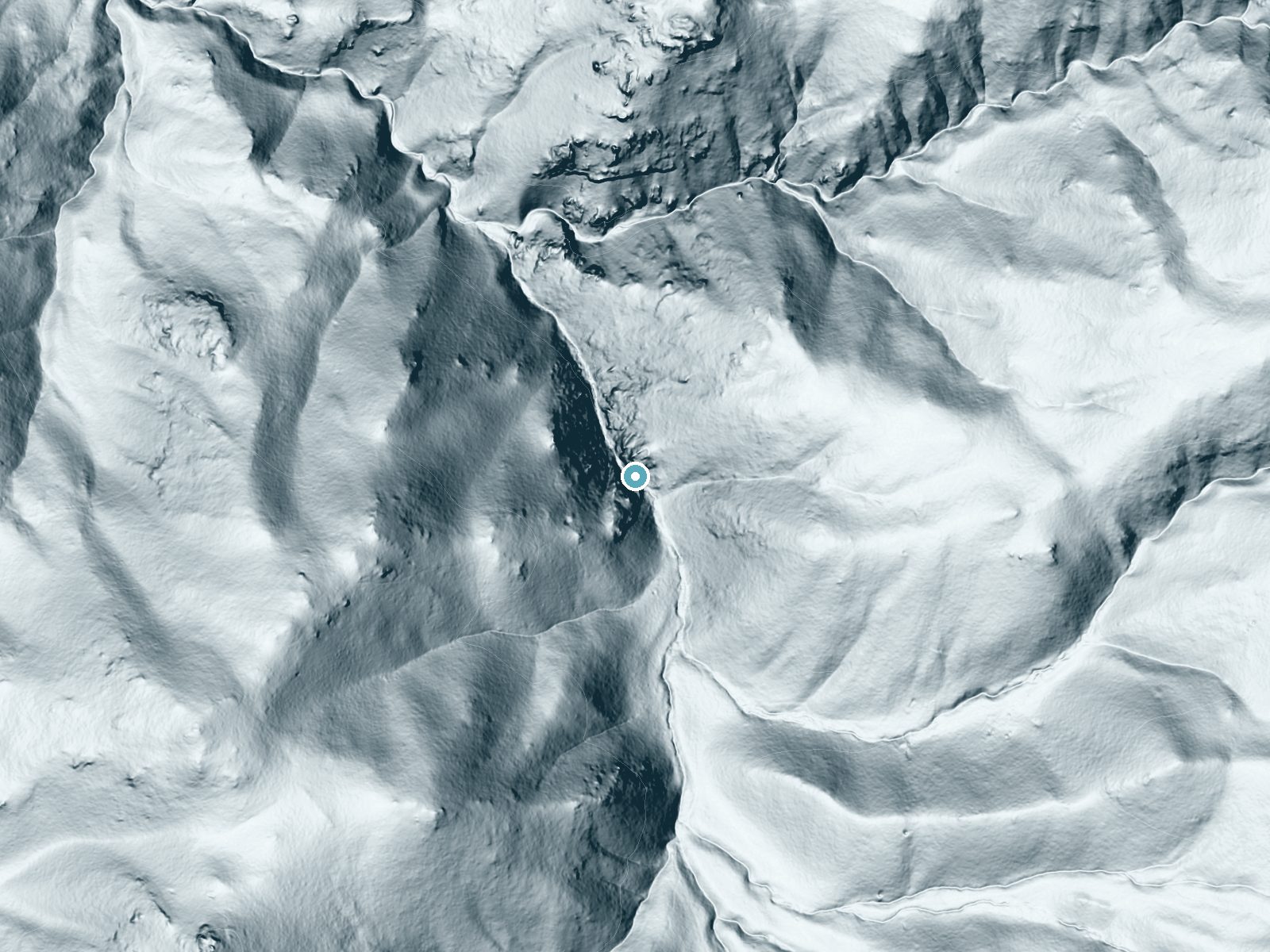 LiDAR bare-earth terrain around Jumbo Falls near Virginia City, Nevada, showing about 214 feet of drop, a steep tiered drop, facing northwest