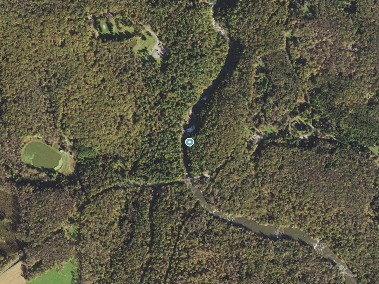 Aerial photo of the same ground around Upper Swallow Falls near Oakland, Maryland, for comparison with the lidar view
