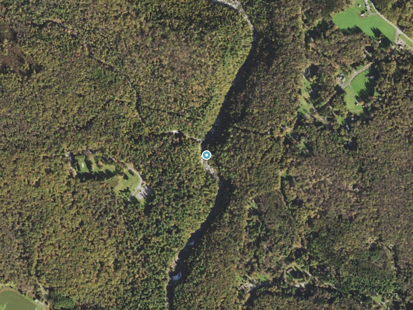 Aerial photo of the same ground around Lower Swallow Falls near Oakland, Maryland, for comparison with the lidar view