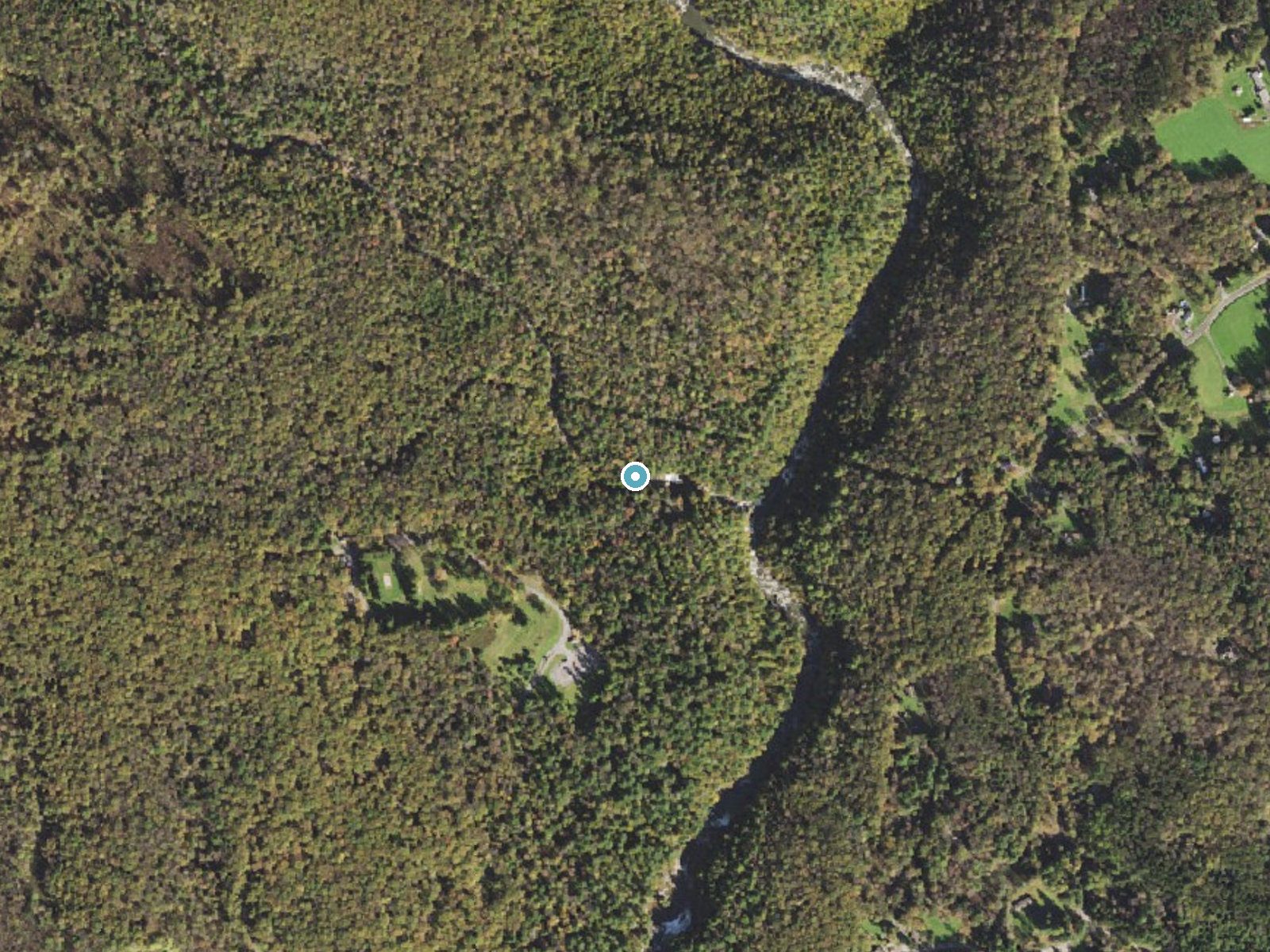 Aerial photo of the same ground around Muddy Creek Falls near Oakland, Maryland, for comparison with the lidar view