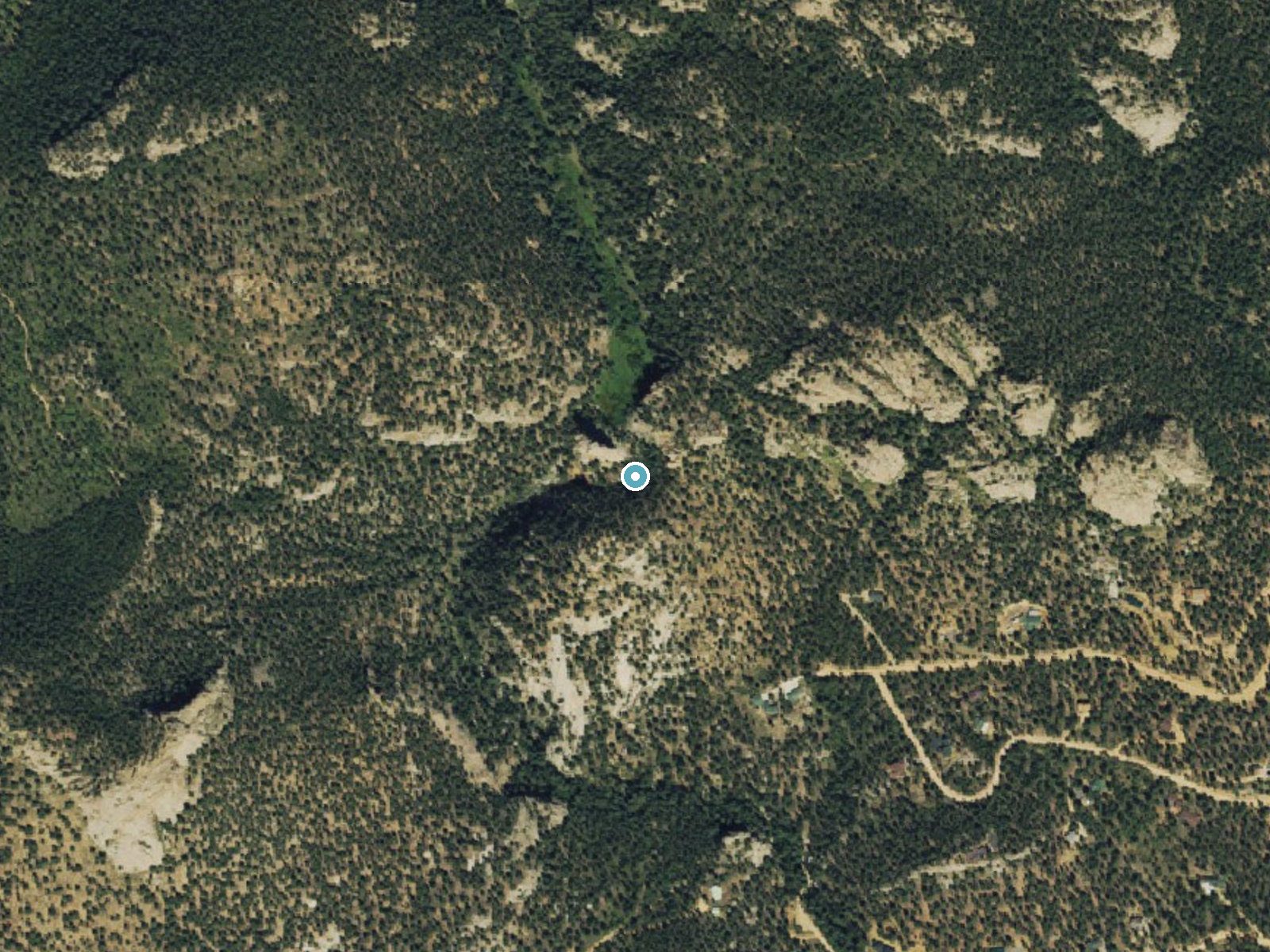 Aerial photo of the same ground around Elk Falls near Brook Forest, Colorado, for comparison with the lidar view