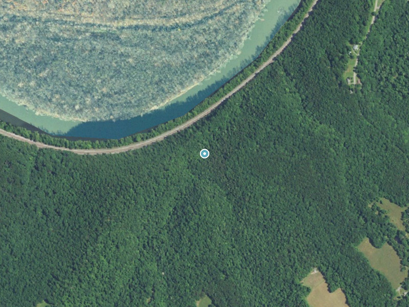 Aerial photo of the same ground around Niagara Falls near Paw Paw, West Virginia, for comparison with the lidar view