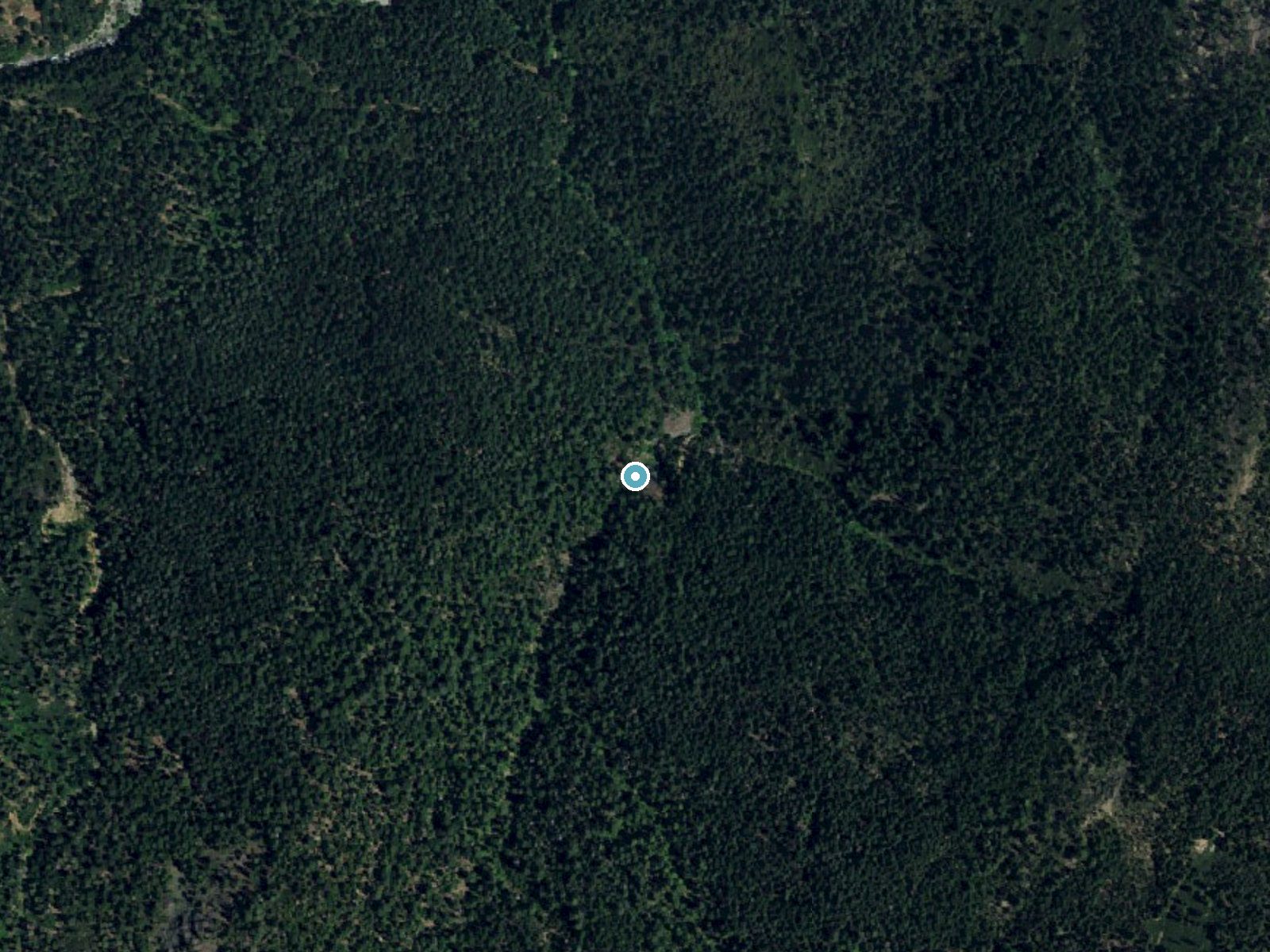 Aerial photo of the same ground around Hackmans Falls near Sierra City, California, for comparison with the lidar view