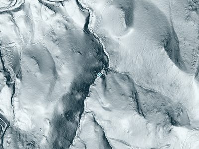 LiDAR terrain view around Hackmans Falls in California, about 298 feet of drop