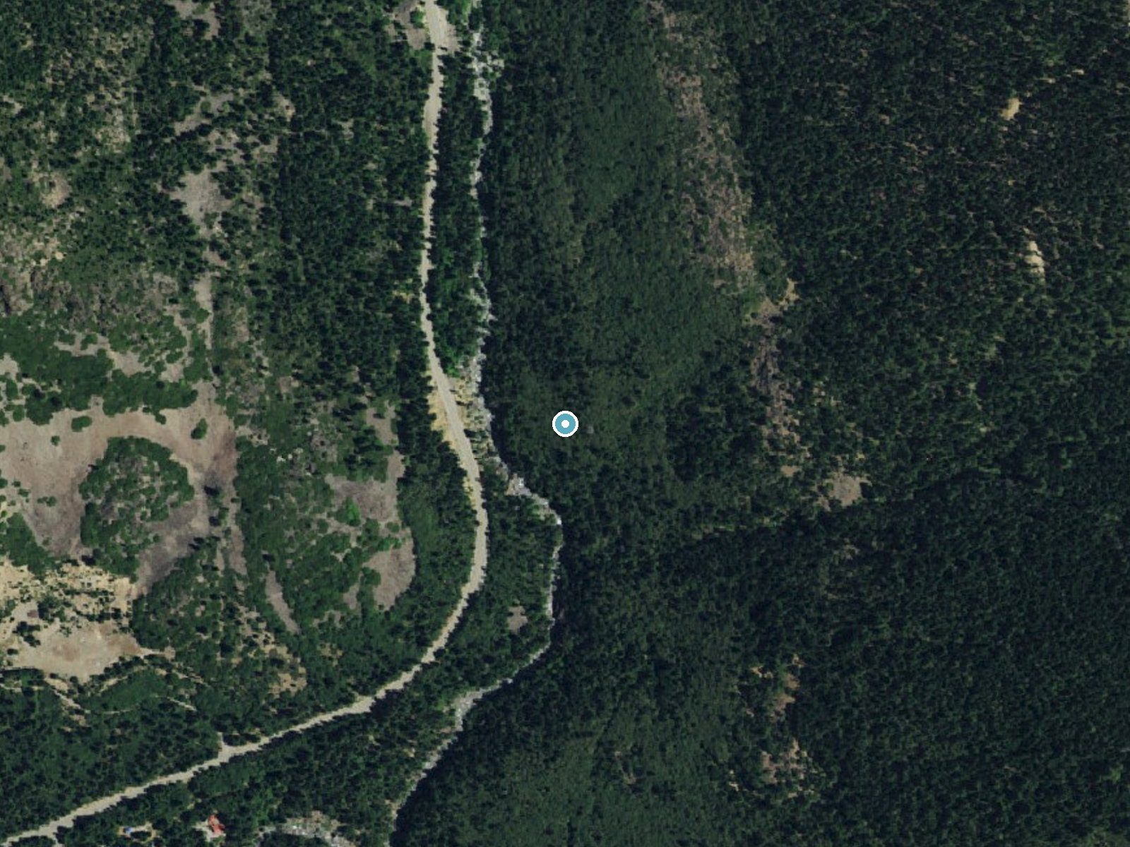 Aerial photo of the same ground around Loves Falls near Sierra City, California, for comparison with the lidar view