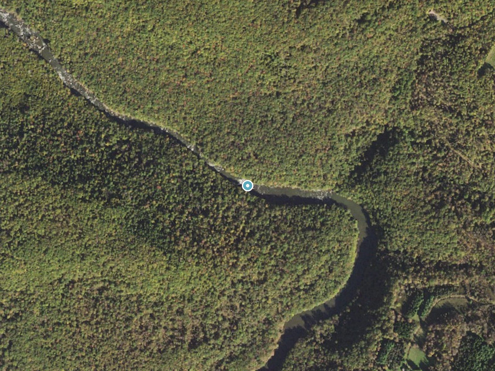 Aerial photo of the same ground around Gap Falls near Friendsville, Maryland, for comparison with the lidar view