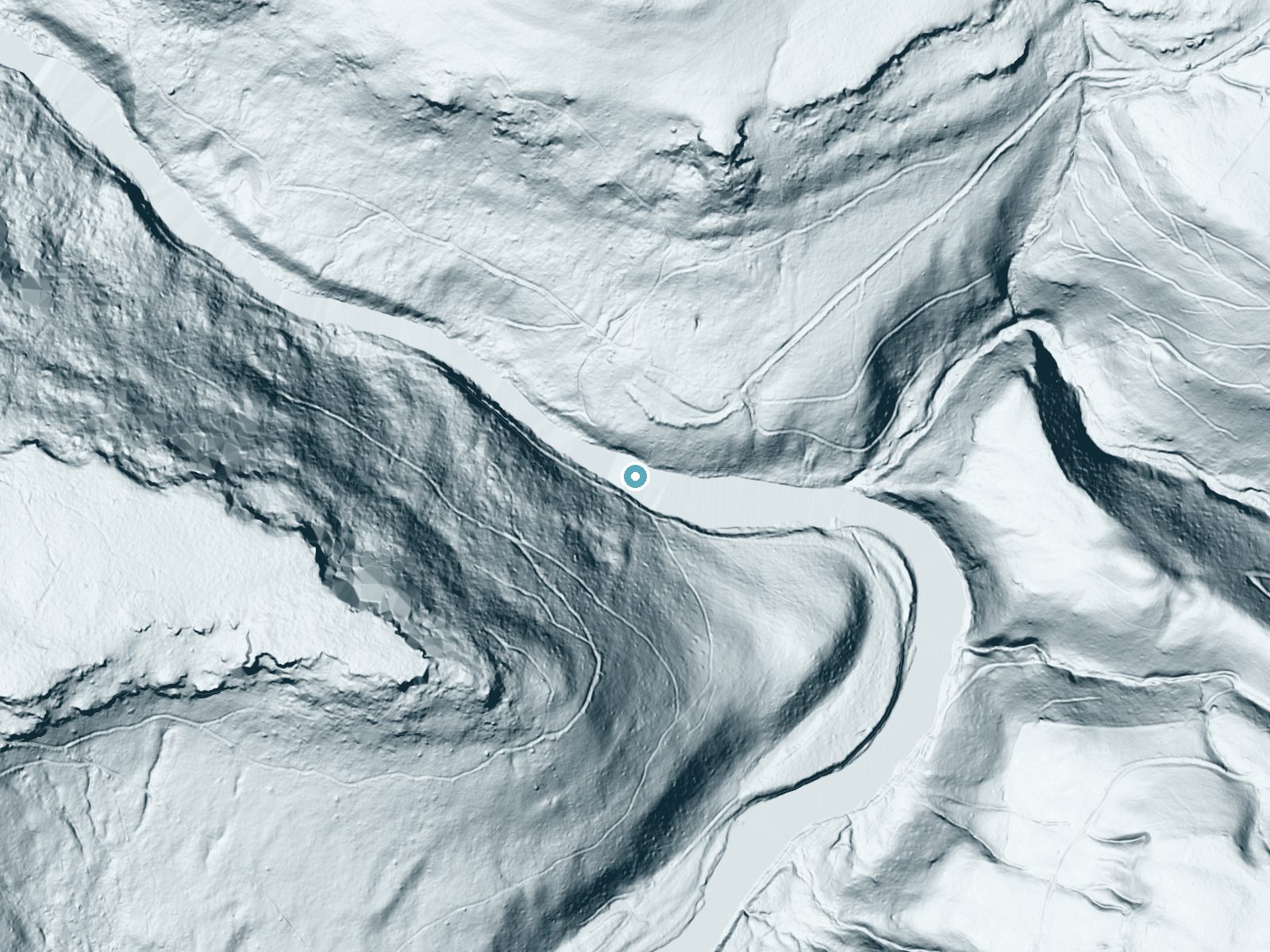 LiDAR bare-earth terrain around Gap Falls near Friendsville, Maryland, showing about 94 feet of drop, a steep tiered drop, facing south