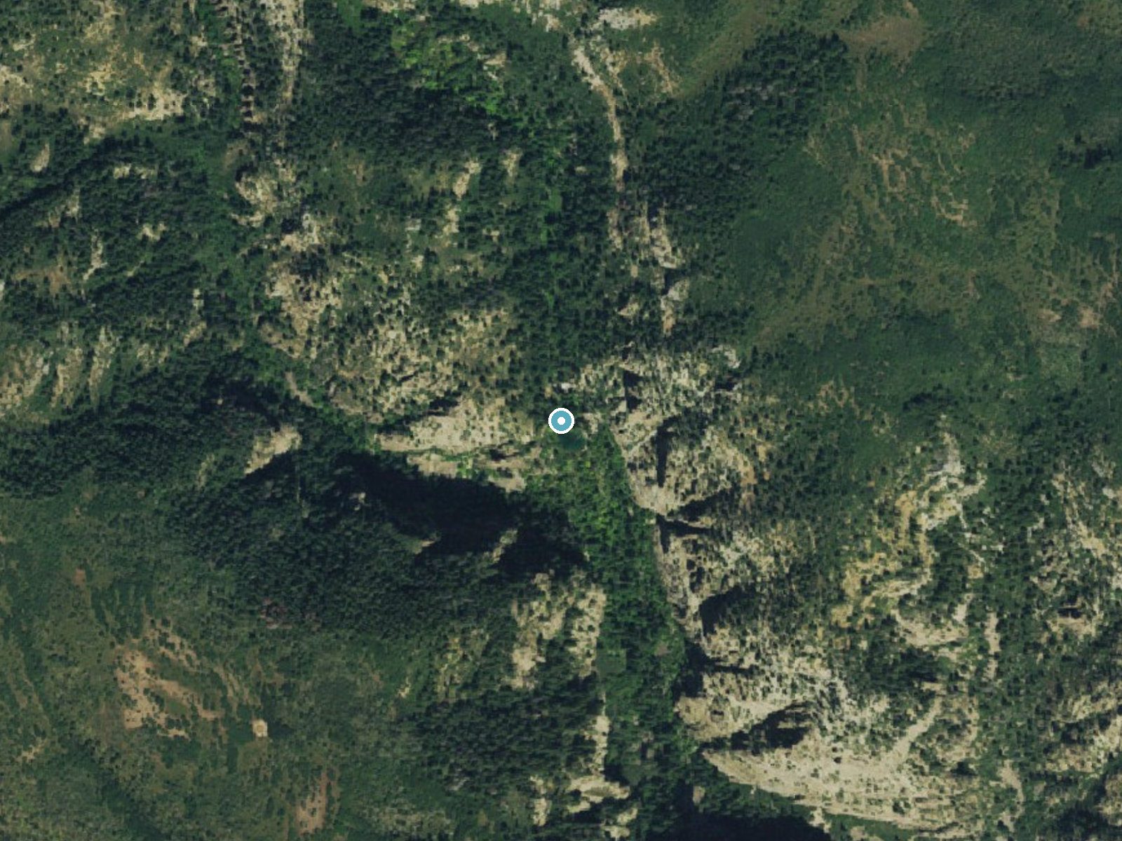 Aerial photo of the same ground around Spouting Rock near No Name, Colorado, for comparison with the lidar view