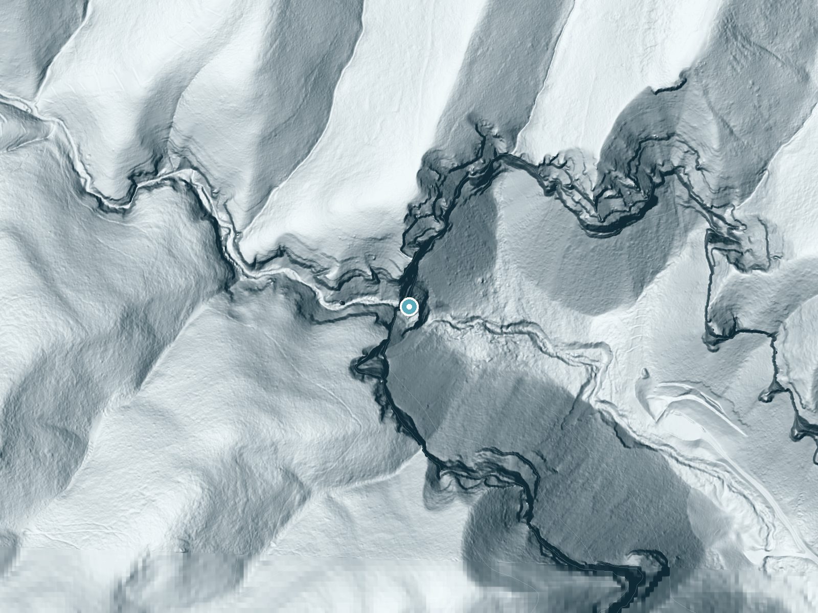 LiDAR bare-earth terrain around West Fork Falls near Parachute, Colorado, showing about 617 feet of drop, a single sheer drop, facing southeast