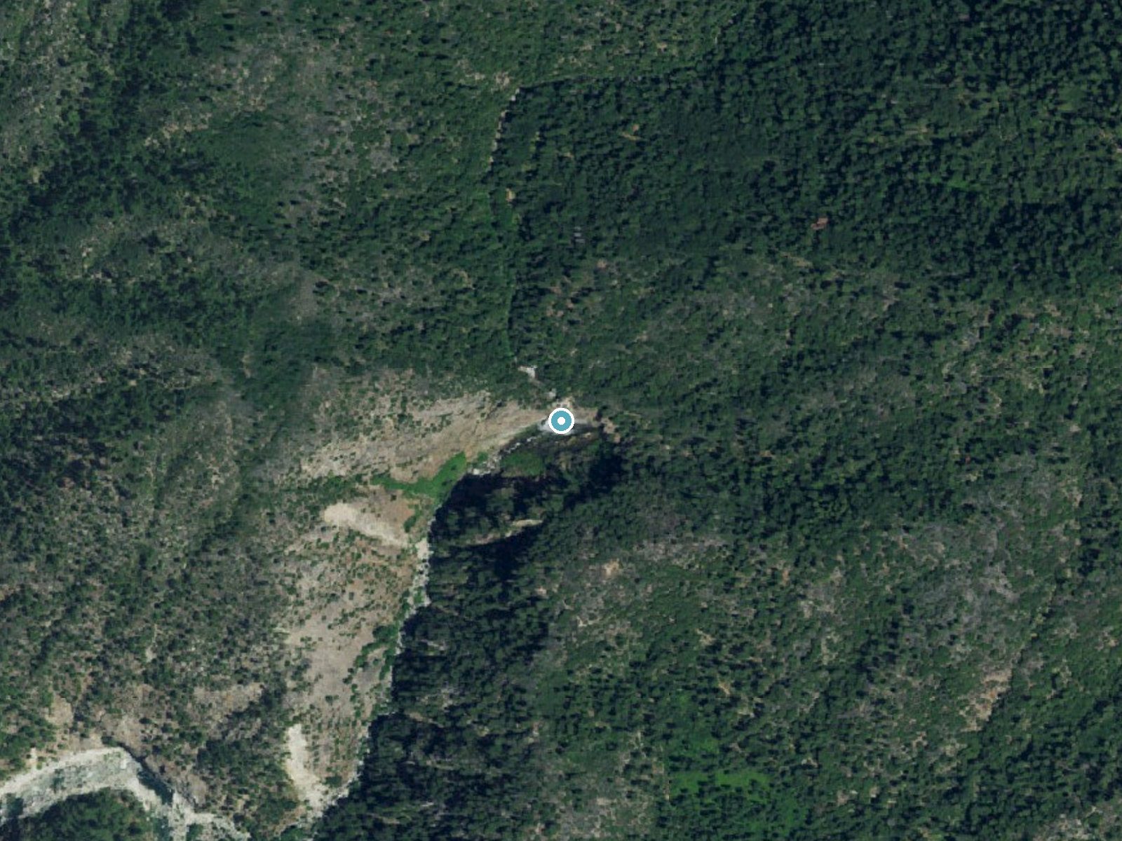 Aerial photo of the same ground around Feather Falls near Forbestown, California, for comparison with the lidar view