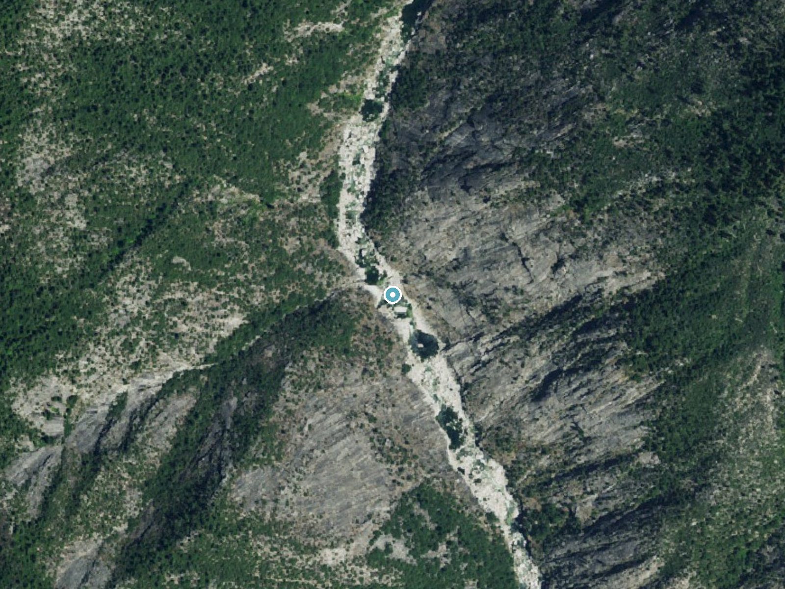 Aerial photo of the same ground around Curtain Falls near Berry Creek, California, for comparison with the lidar view