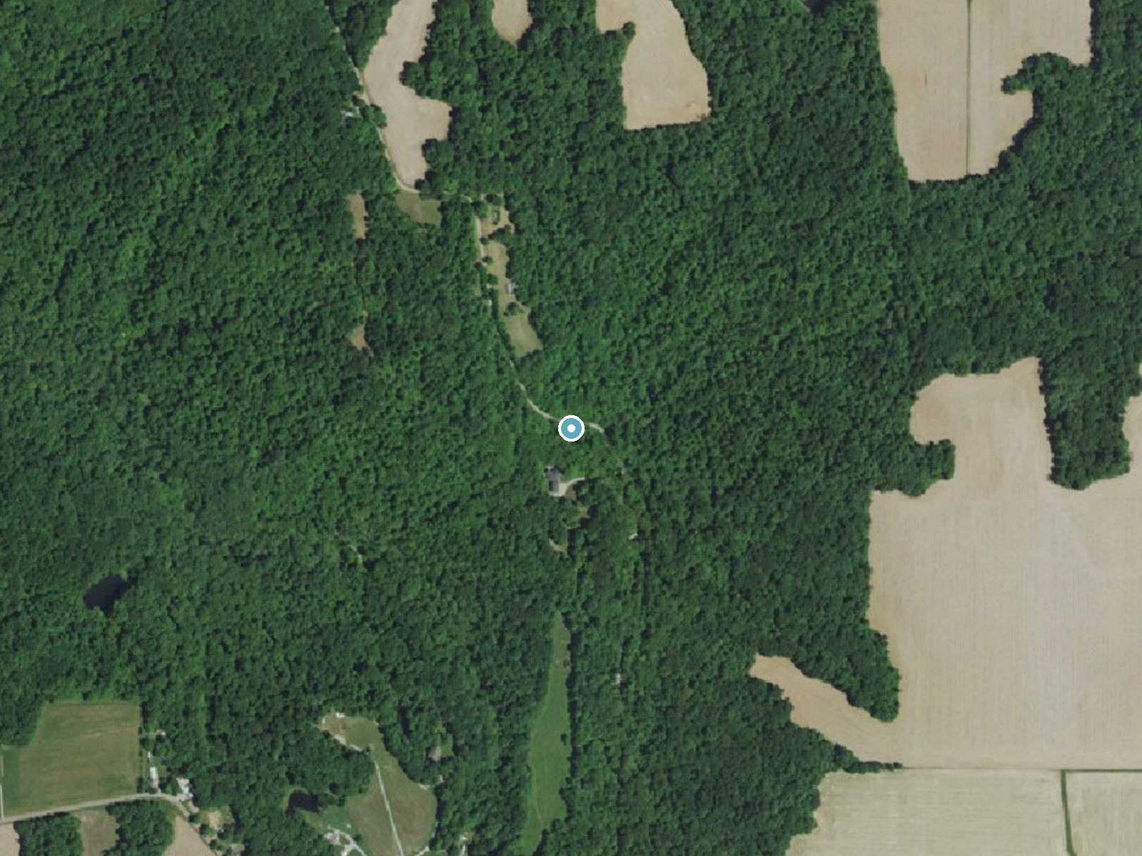 Aerial photo of the same ground around Groundhog Falls near Carbon, Indiana, for comparison with the lidar view