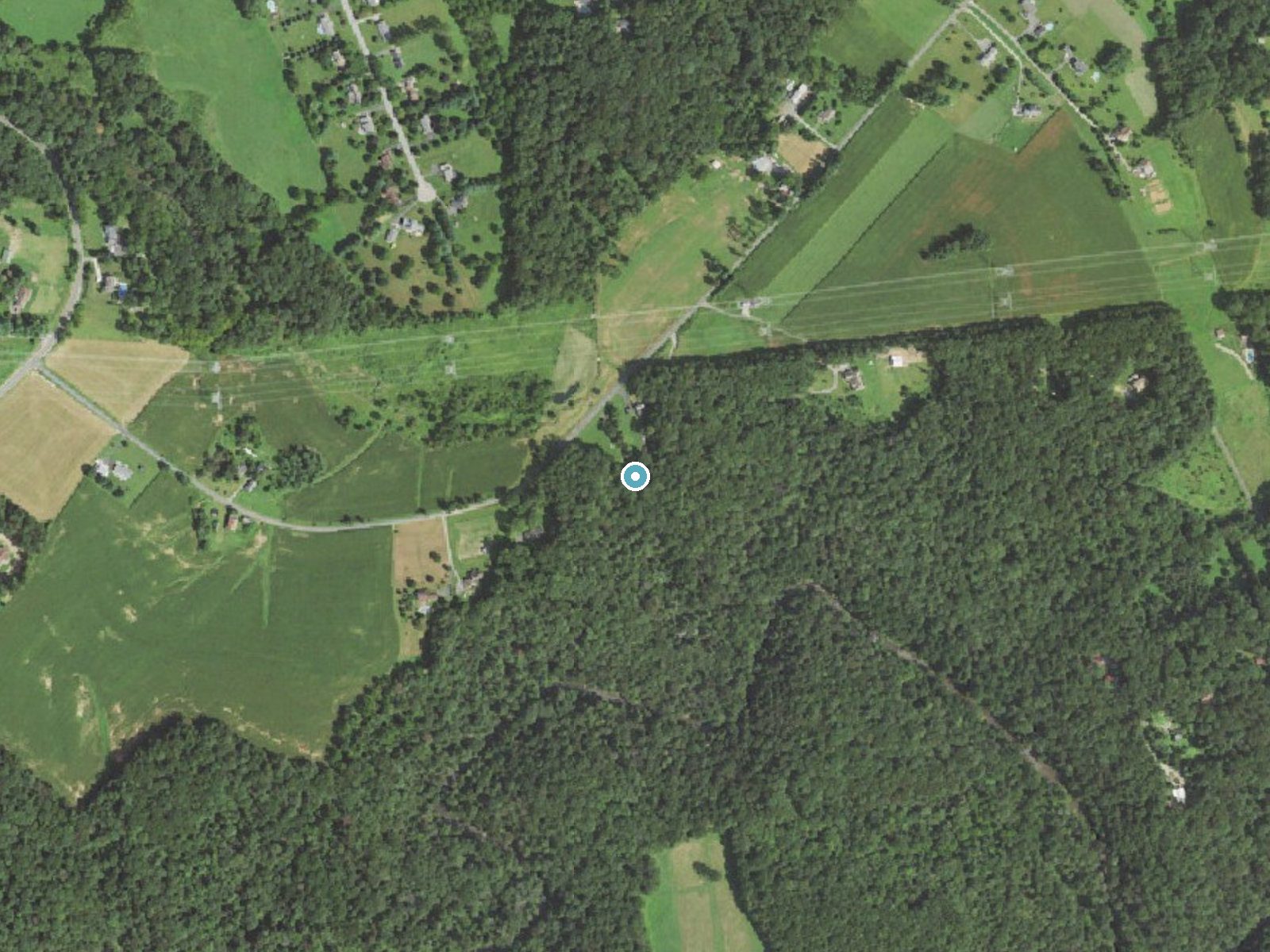 Aerial photo of the same ground around Wiley Falls near Fawn Grove, Maryland, for comparison with the lidar view