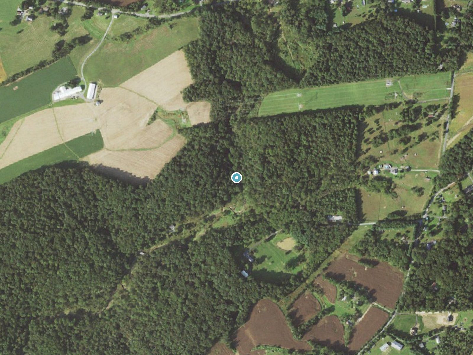 Aerial photo of the same ground around Kilgores Rocks near Pylesville, Maryland, for comparison with the lidar view