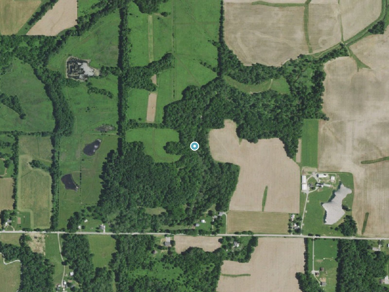 Aerial photo of the same ground around Vermillion Falls near Van Bibber Lake, Indiana, for comparison with the lidar view