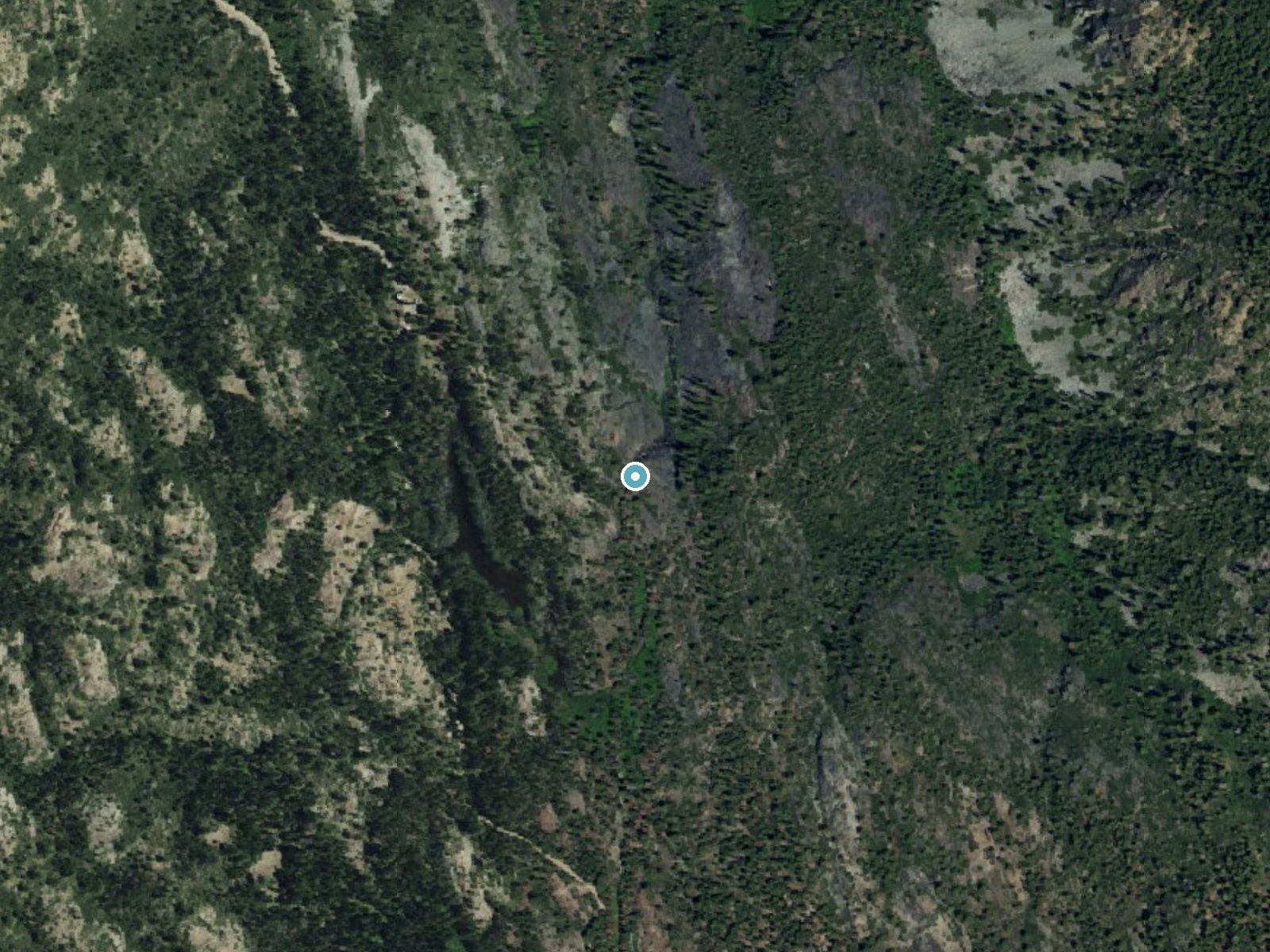Aerial photo of the same ground around Frazier Falls near Graeagle, California, for comparison with the lidar view