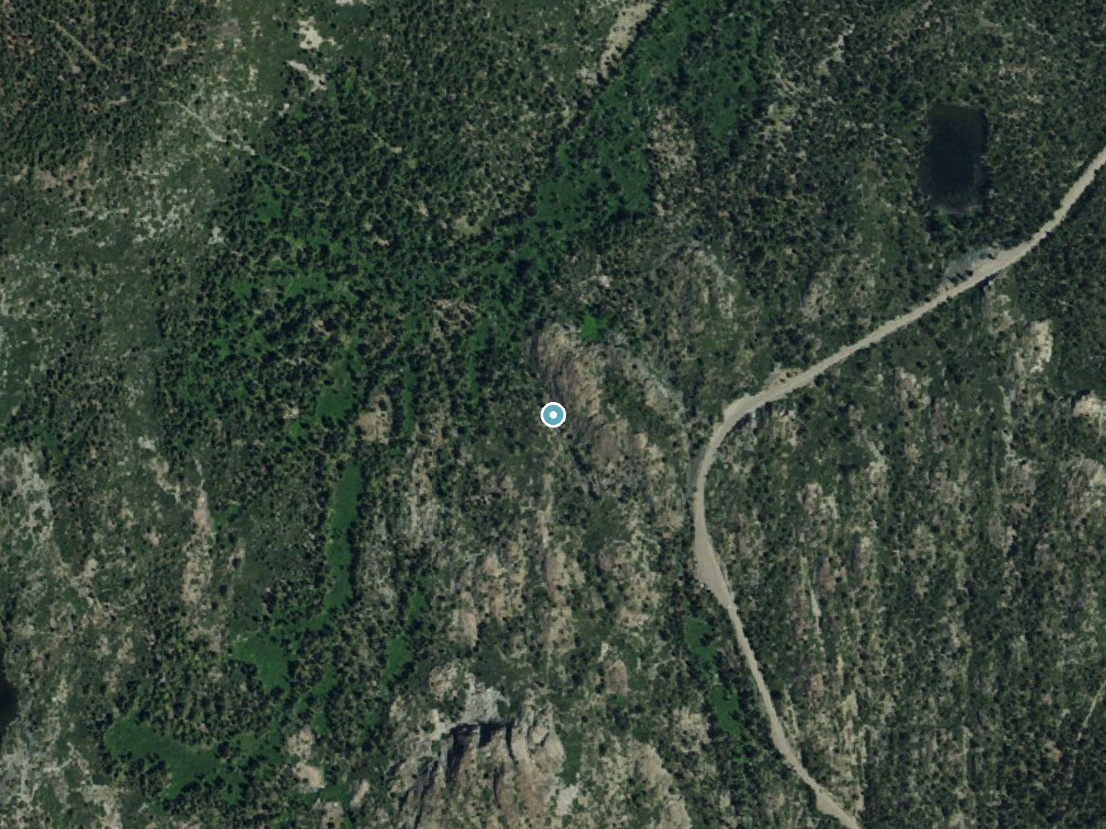 Aerial photo of the same ground around Fern Falls near Graeagle, California, for comparison with the lidar view