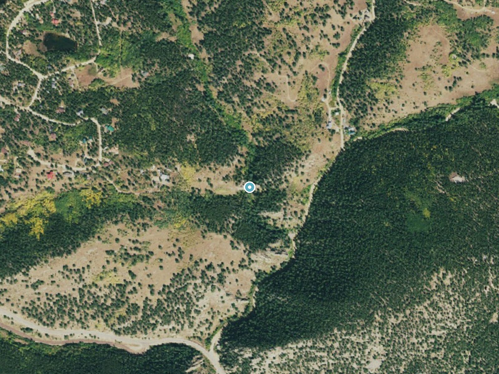 Aerial photo of the same ground around Missouri Falls near Central City, Colorado, for comparison with the lidar view