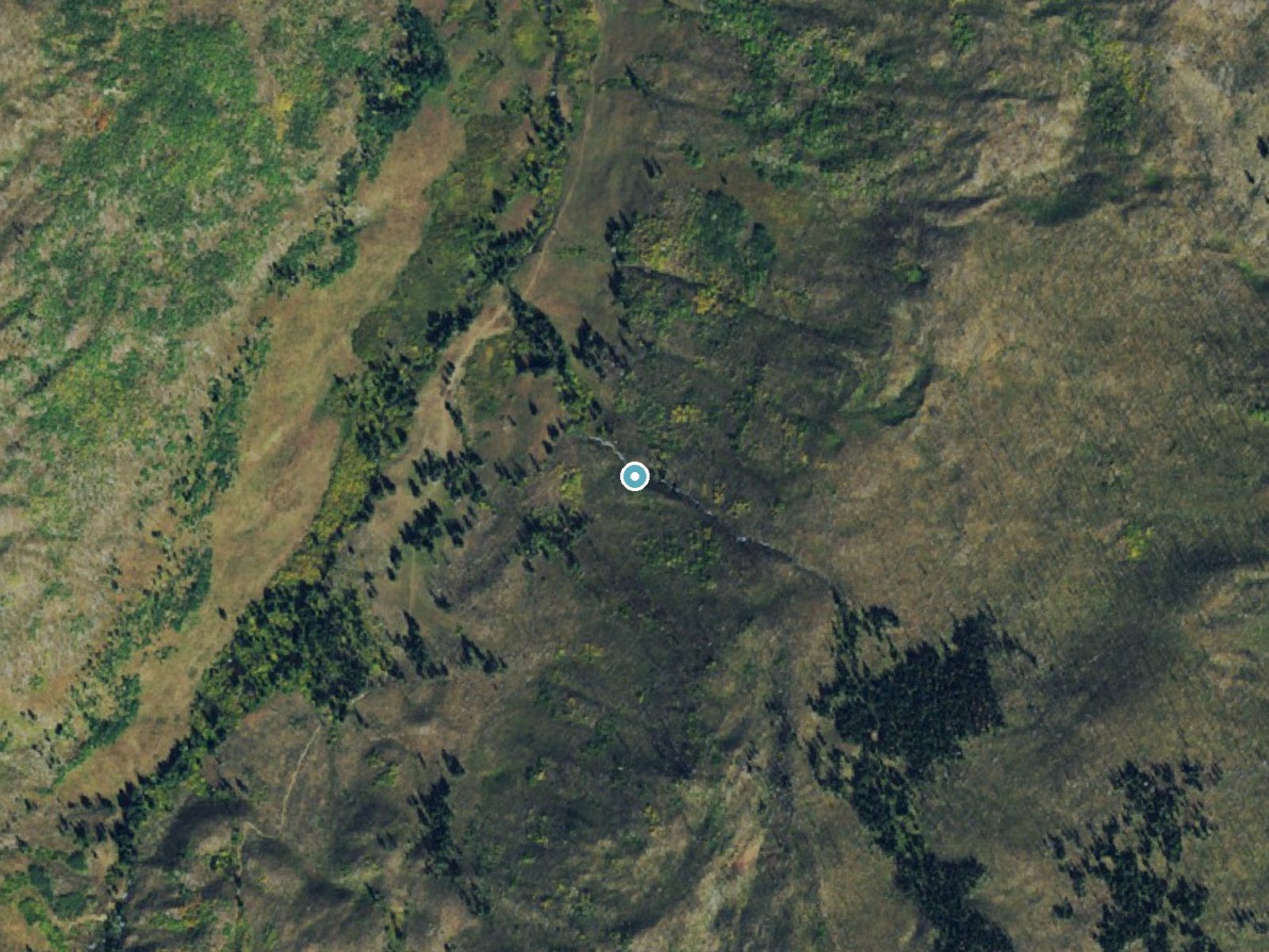 Aerial photo of the same ground around Bessies Falls near No Name, Colorado, for comparison with the lidar view