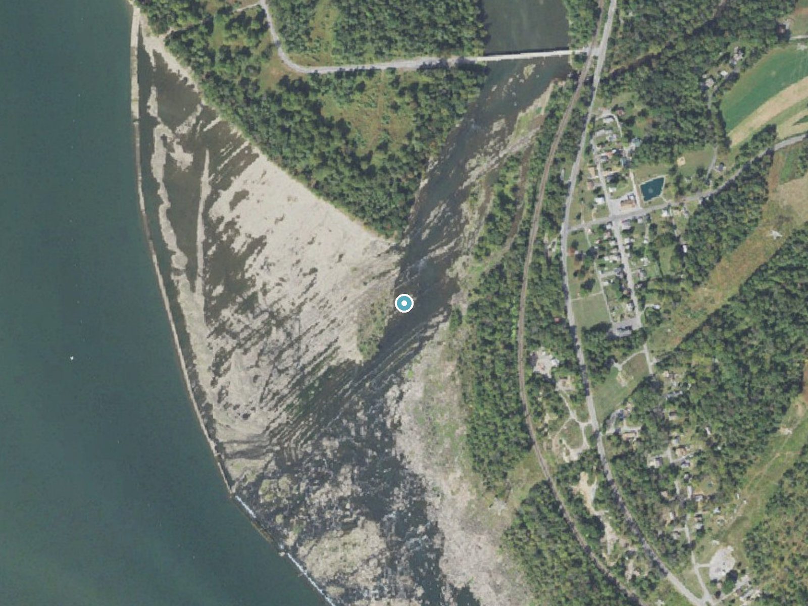 Aerial photo of the same ground around Conewago Falls near Falmouth, Pennsylvania, for comparison with the lidar view