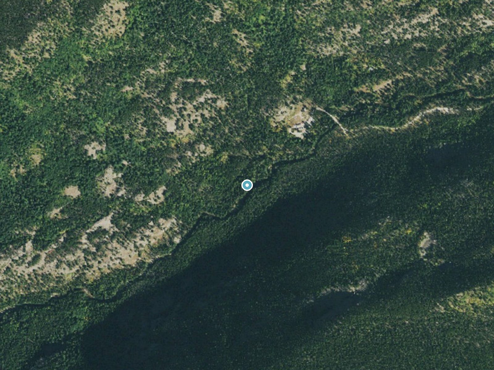 Aerial photo of the same ground around Copeland Falls near Allenspark, Colorado, for comparison with the lidar view