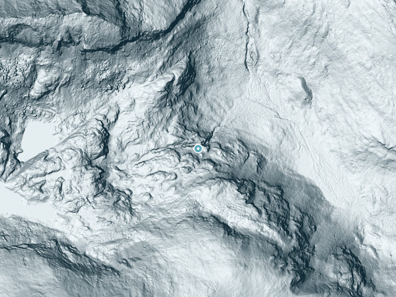 LiDAR bare-earth terrain around Mertensia Falls near Allenspark, Colorado, showing about 296 feet of drop, a steep tiered drop, facing northeast