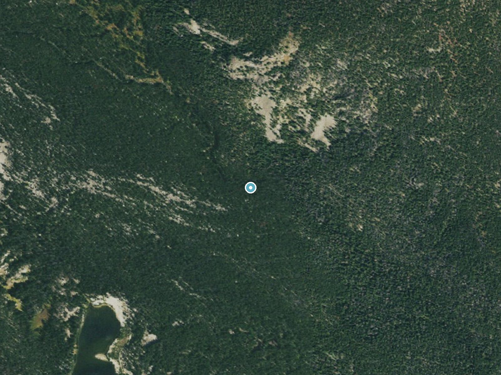 Aerial photo of the same ground around Lyric Falls near Allenspark, Colorado, for comparison with the lidar view