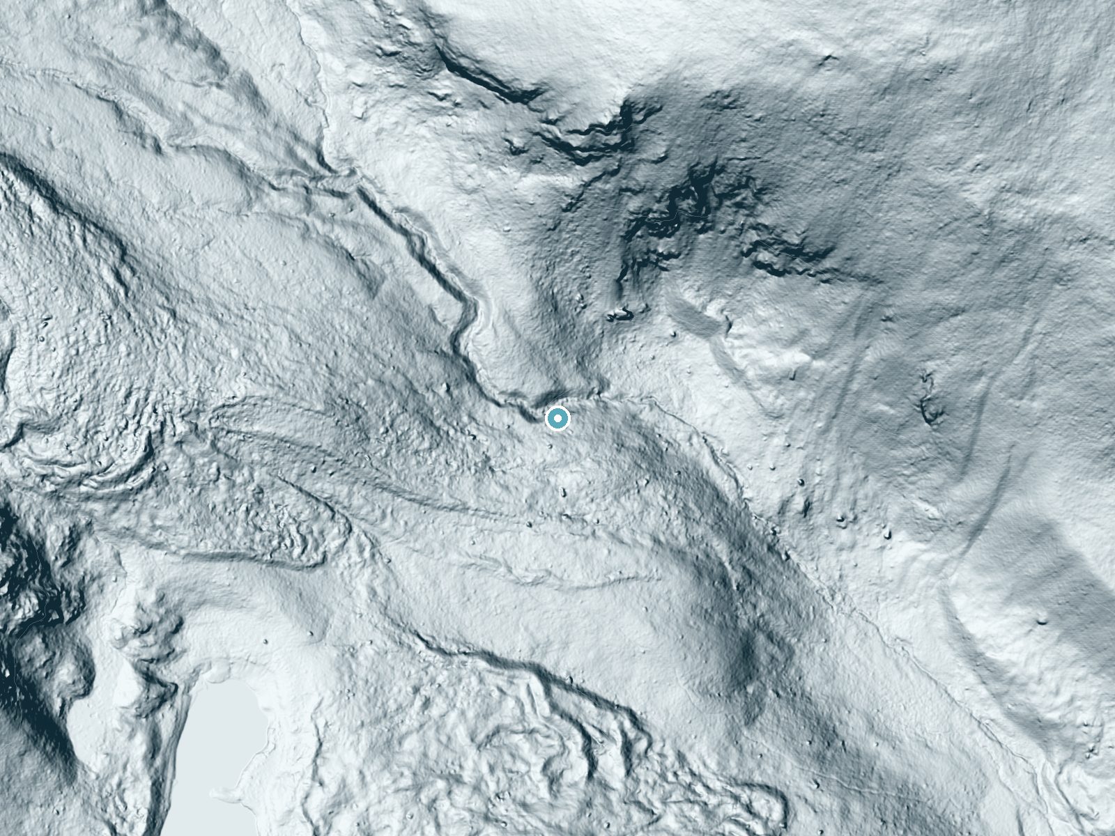 LiDAR bare-earth terrain around Lyric Falls near Allenspark, Colorado, showing about 102 feet of drop, a long cascade, facing northeast